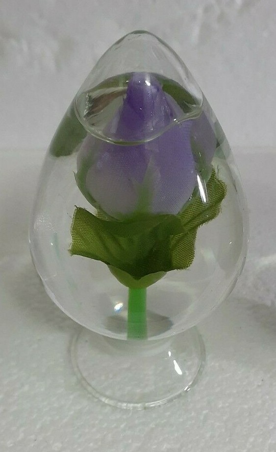 Vintage Eleco Water Globe Set Pink Purple Blue Silk Flower Ornament Taiwan 1970s