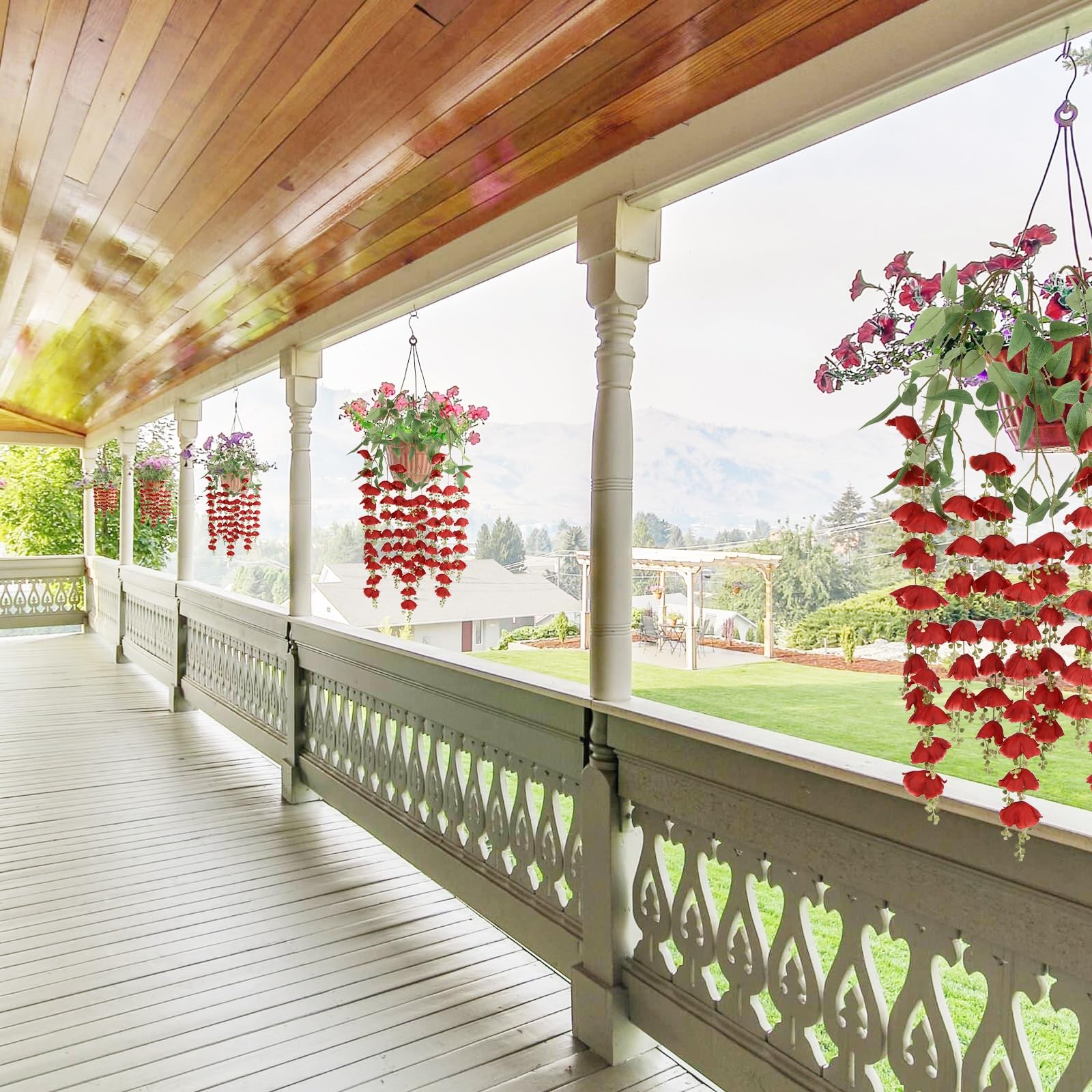 3Pcs Wisteria Hanging Flowers 4.6ft Red Fake Wisteria Vine Hanging Garland fo…