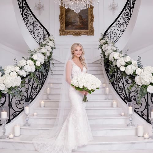 100 Pcs Artificial White Roses Silk Flowers for Wedding Home Decor
