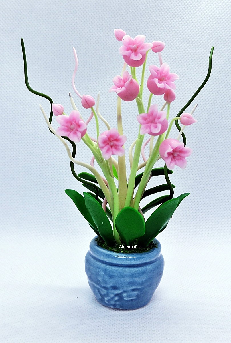 US Stock 5″H Handmade Miniature Air Dry Clay Bell-Flowers Arranged in CeramicPot