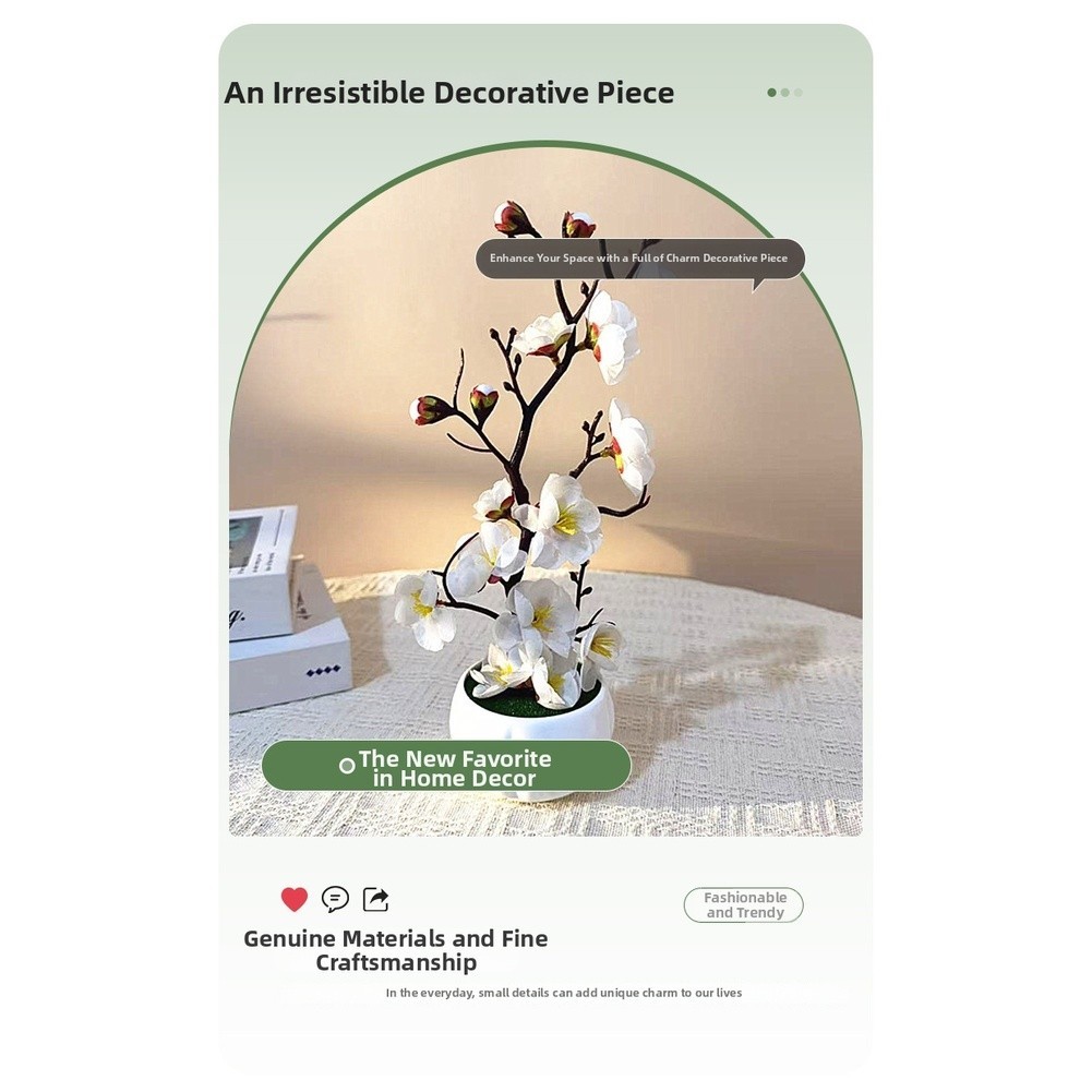 Artificial Plum Blossom Bonsai in White Cup for Living Room Bedroom Decor