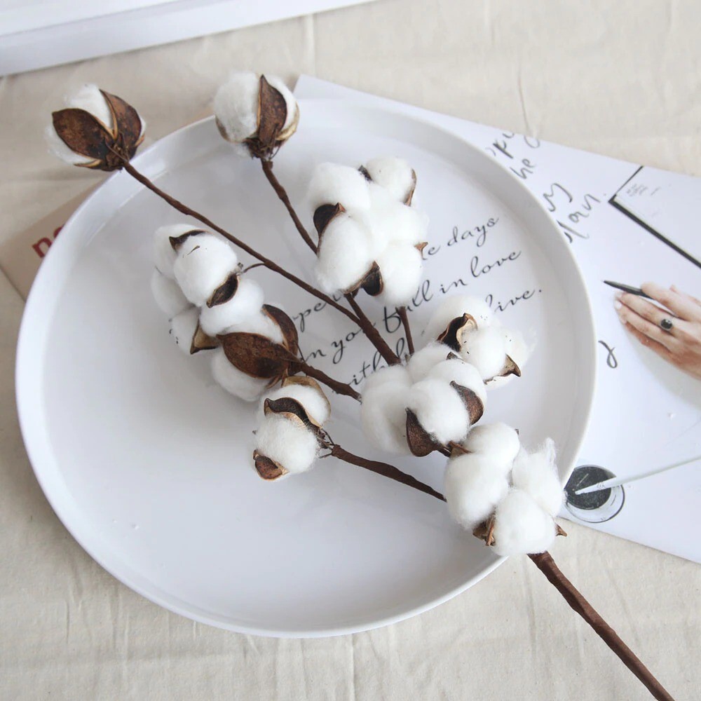 Natural Dried Cotton Stems Farmhouse Artificial Flower Floral home Decor New