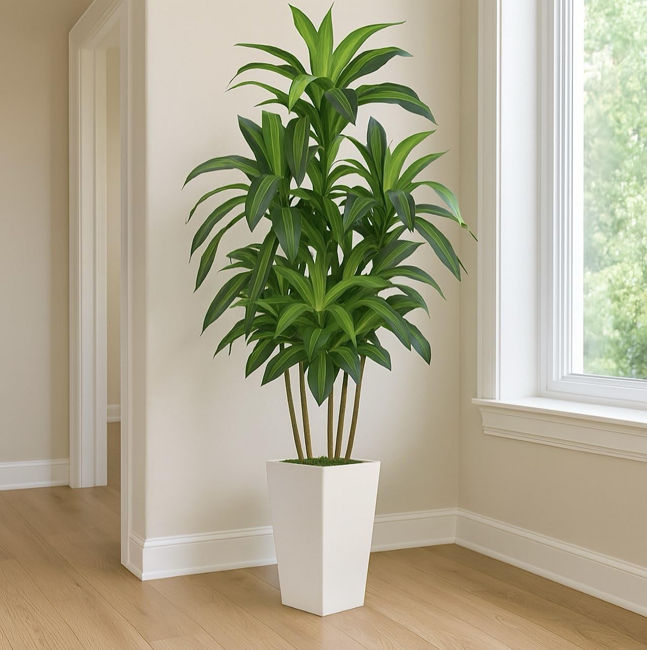 7FT Artificial Dracaena Tree, Fake Tree Indoor with White Tall 6ft, White-7ft