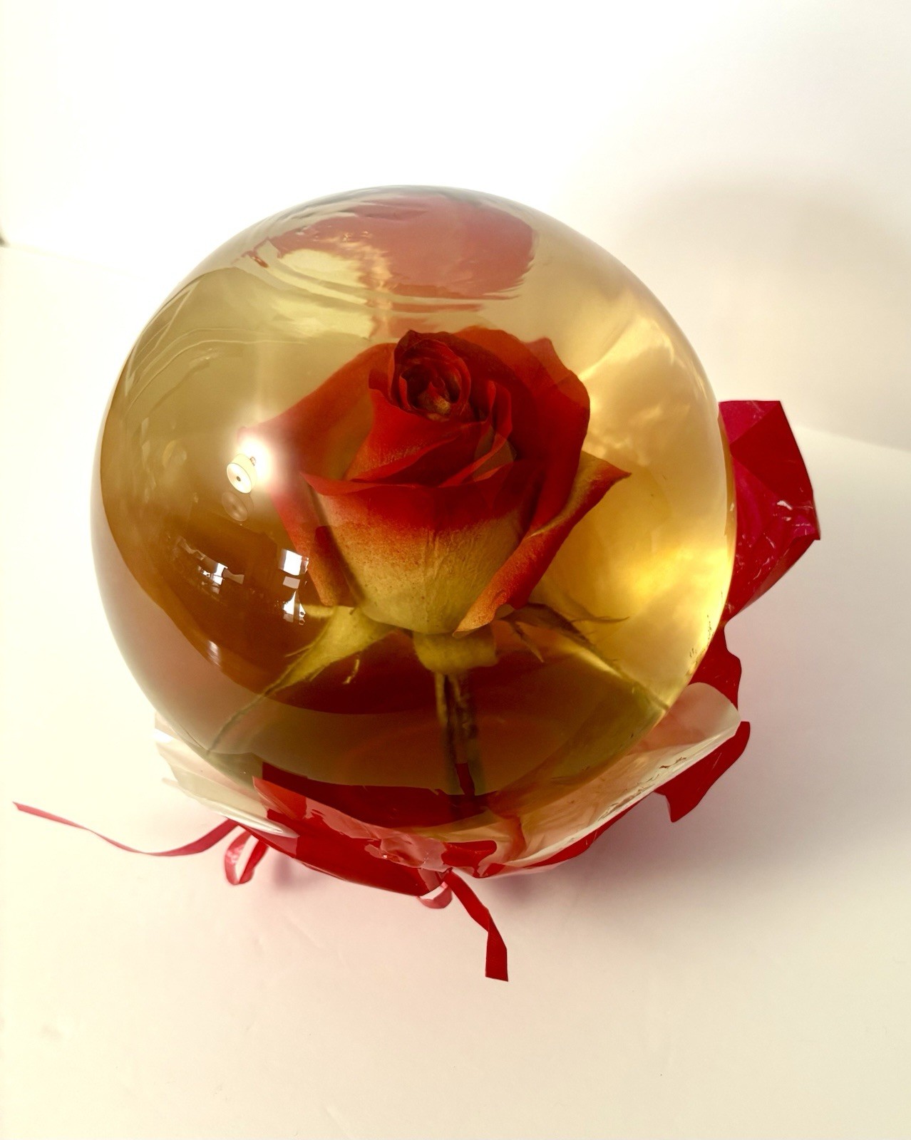 Vtg Forever Red Rose Preserved in Glass Water Globe Romantic Retro Gift Decor 7”