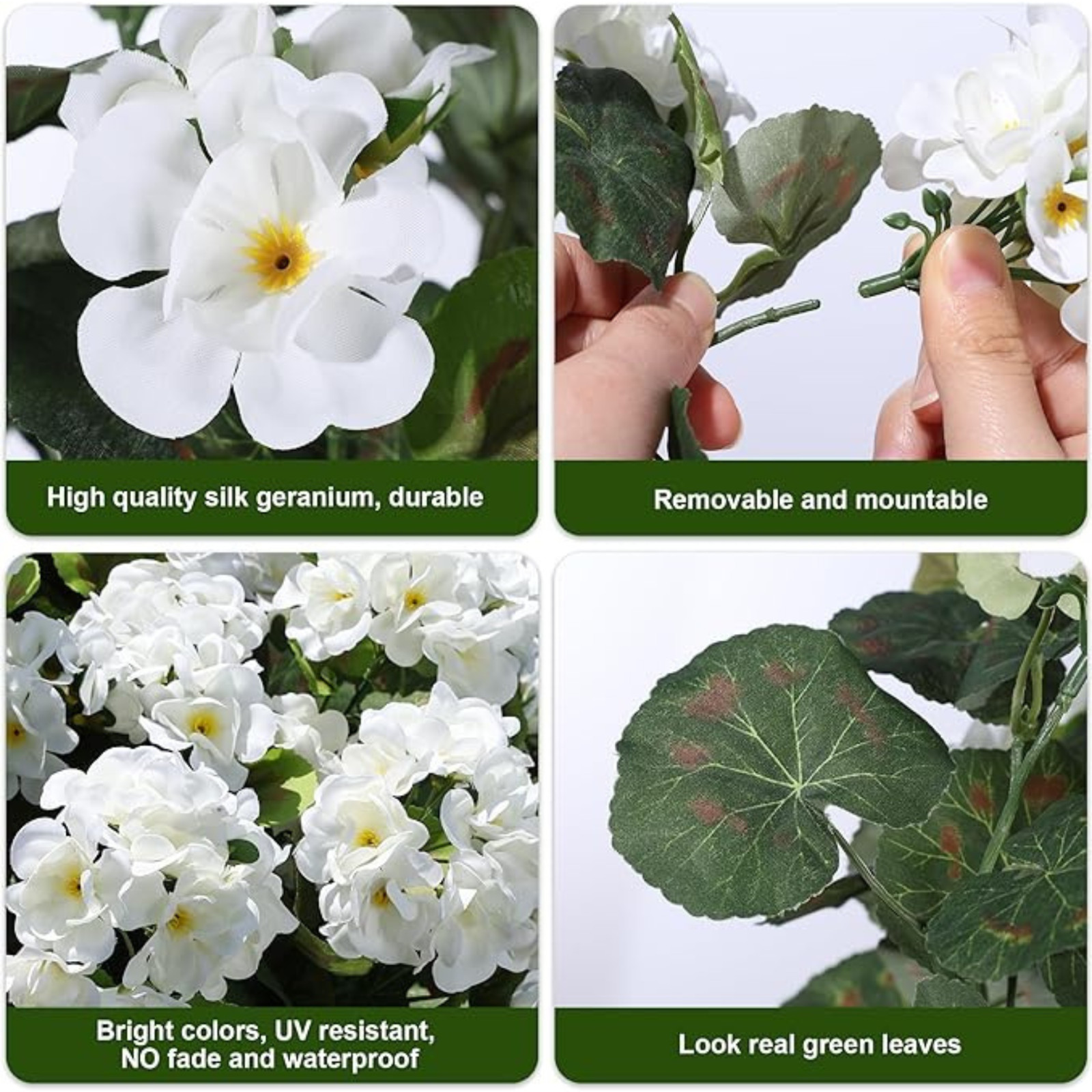6 Bundles Artificial Geranium Flowers UV Resistant Faux Plants White Decor