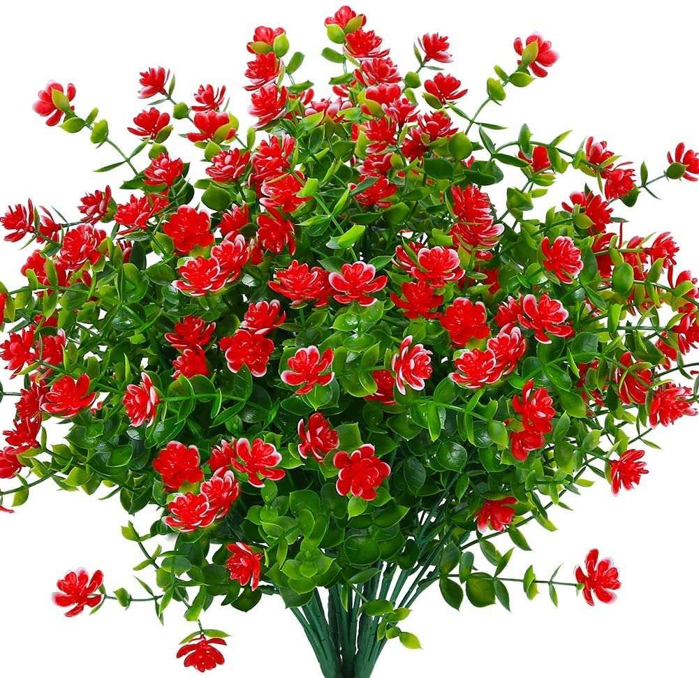 2-6Bundles Artificial Flower Fake Outdoor UV Resistant Boxwood Plant Shrub Decor