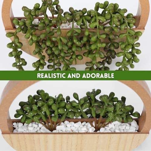 2pcs Artificial Succulents Hanging Plants 12.2” Fake Type1-wood Color-2pcs
