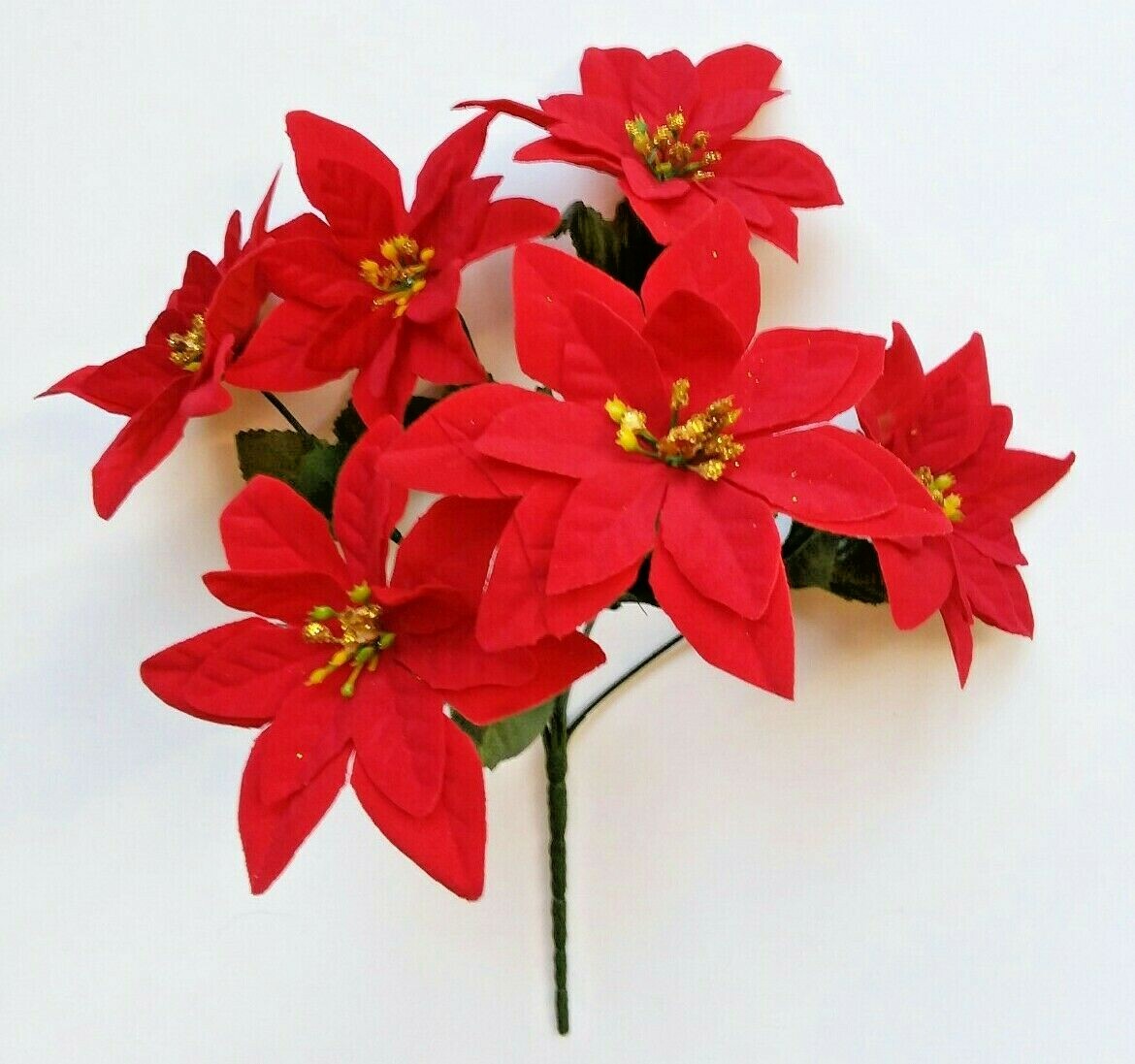 (Pack of 12) 6-3.5″ Red Poinsettias 12″ Bush Silk Flower Christmas Home Decor US