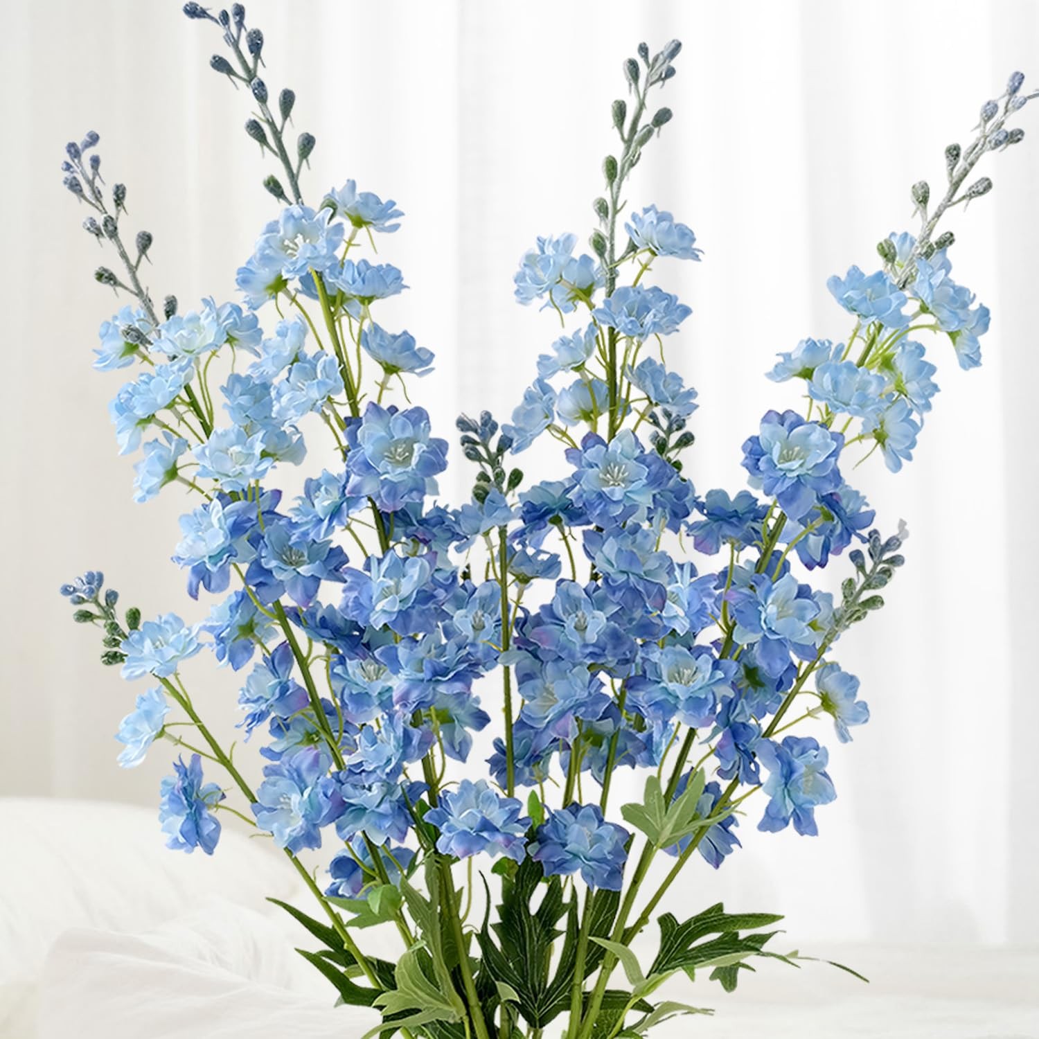 Blue Delphinium Artificial Flowers 34” Silk Flowers for Tall Floor Vase