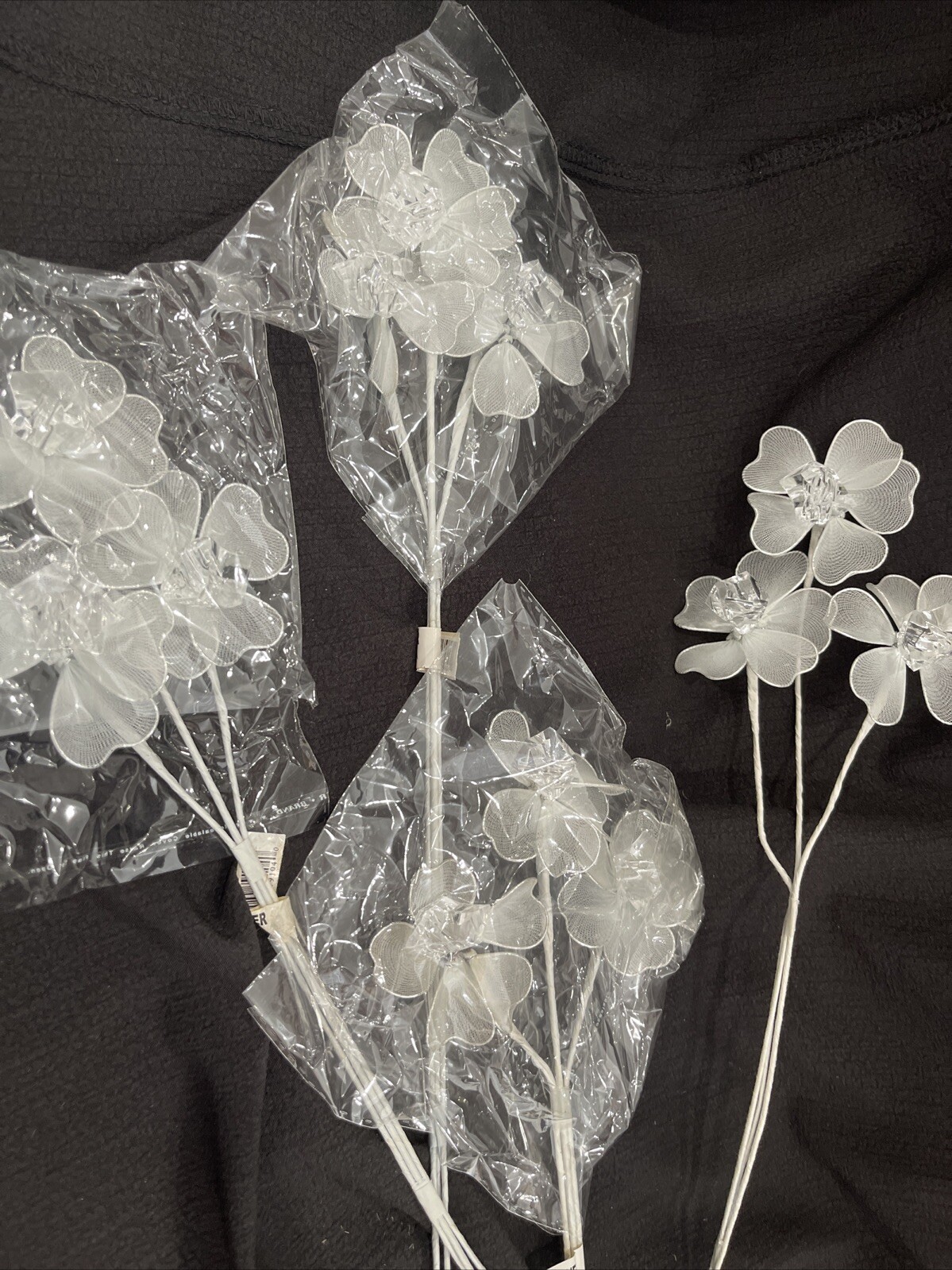 Glitter Silver and clear Rhinestone flowers 4 branches 12 flowers