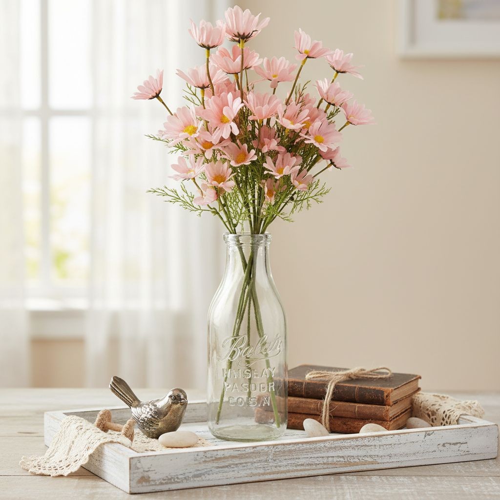 Blush Pink Faux Daisy Stem 20 Inch Artificial Wildflower Set of 6 Farmhouse Flor