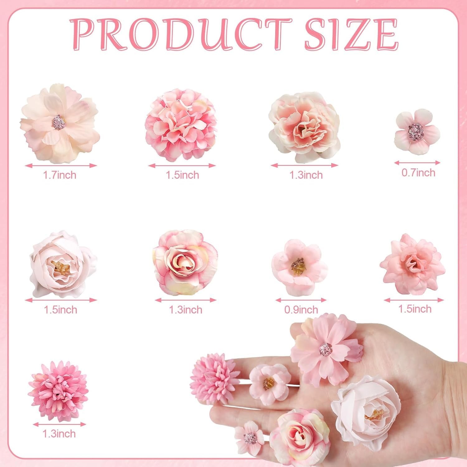 45 PCS Pink Small Silk Artificial Flower Heads Rose Daisy DIY Craft Mix