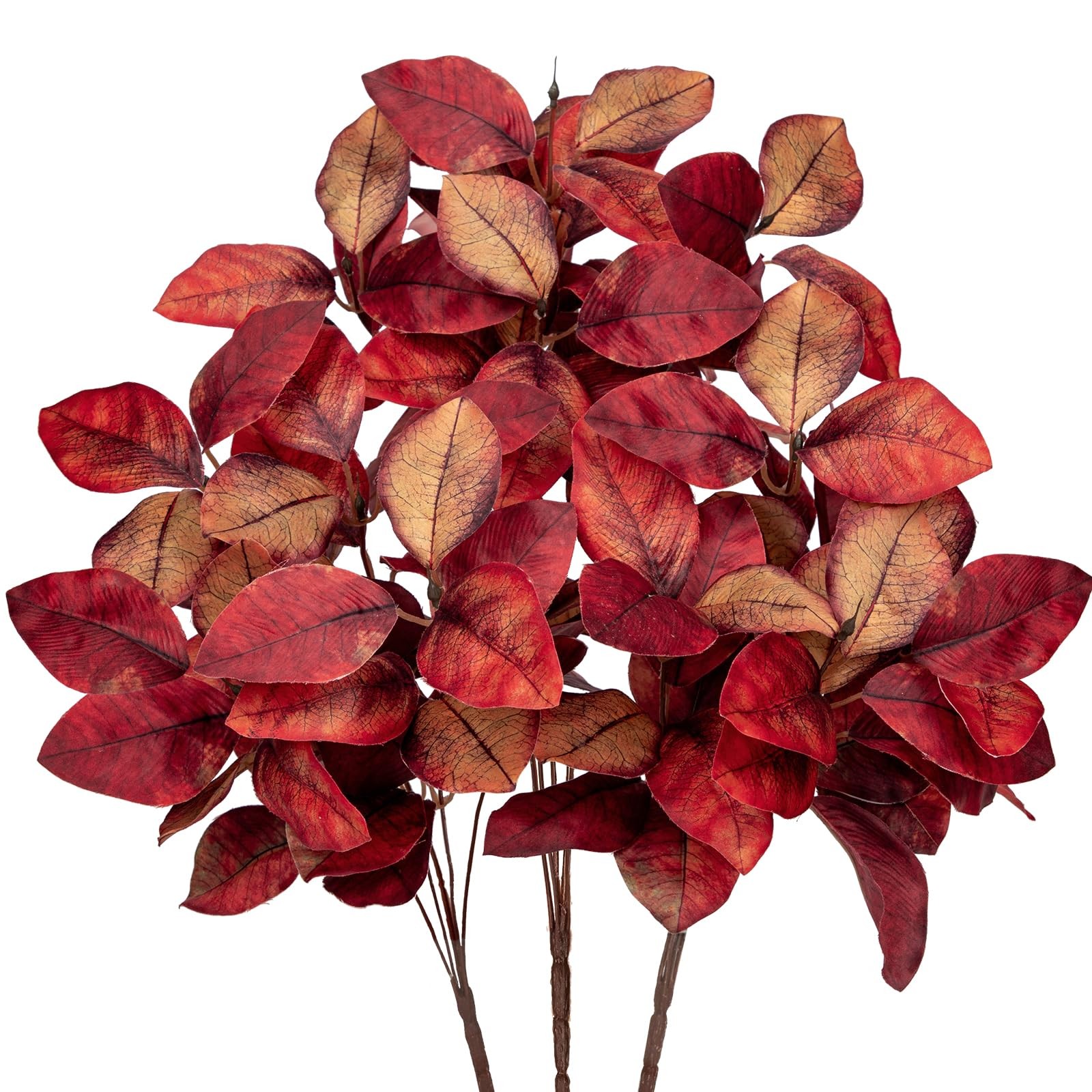 3 PCS Fall Leaves Artificial Magnolia Leaf Bush 15 Inch Autumn Fake Greenery
