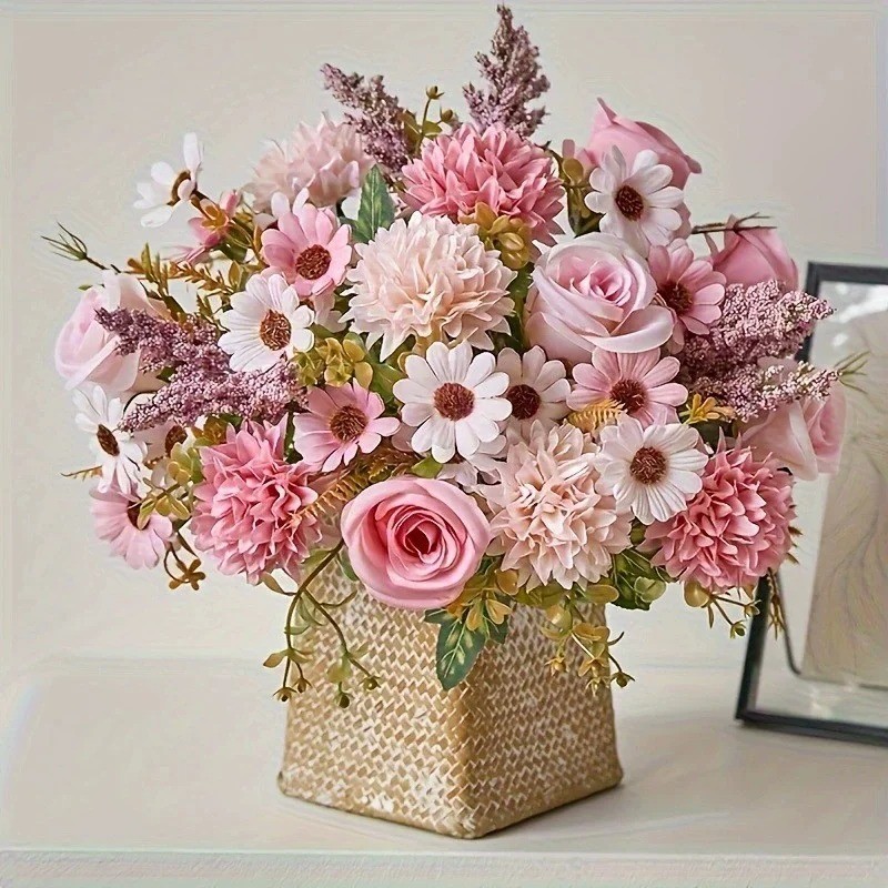 Artificial Rose Dahlia Daisy Flower Bouquet Silk Floral Wedding Home Decor