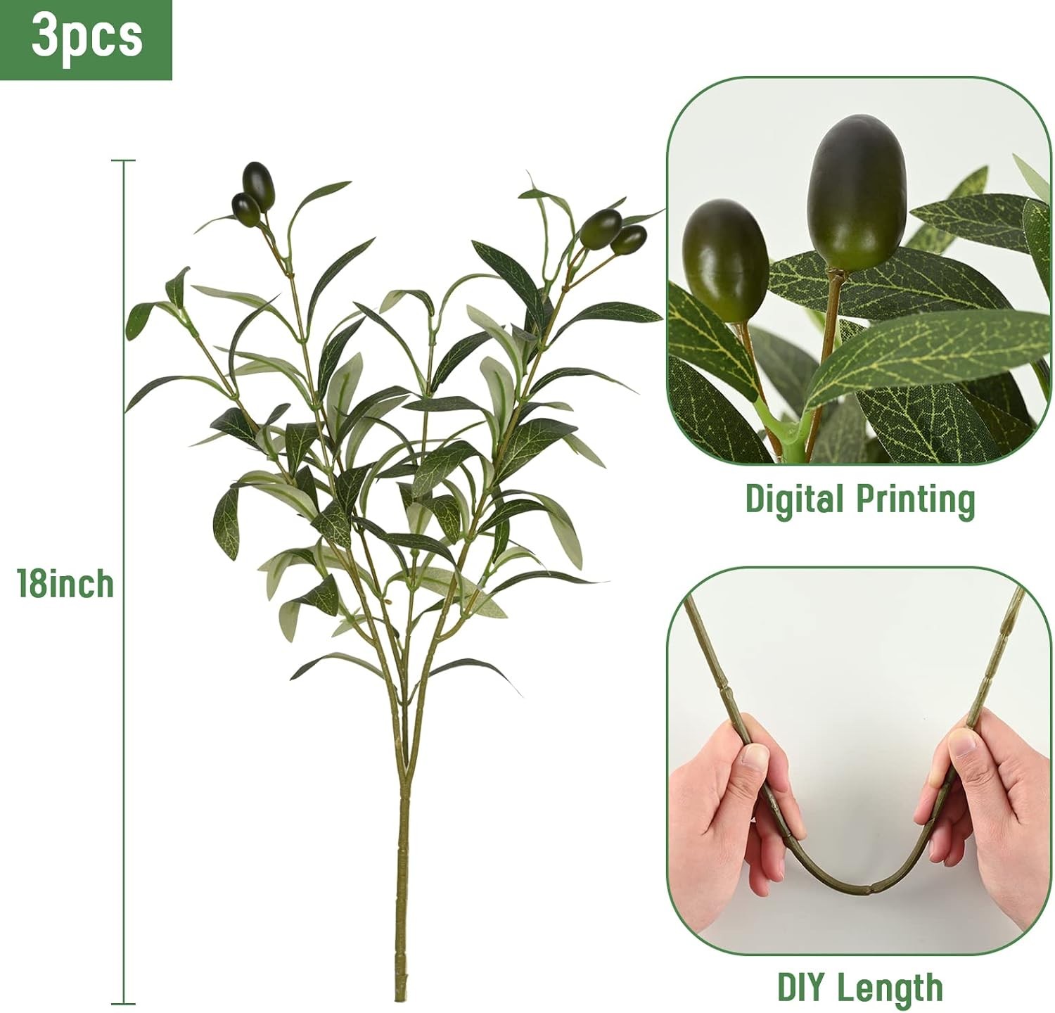 Faux Olive Branches for Vases, Olive Tree Branches with Lifelike Olives,