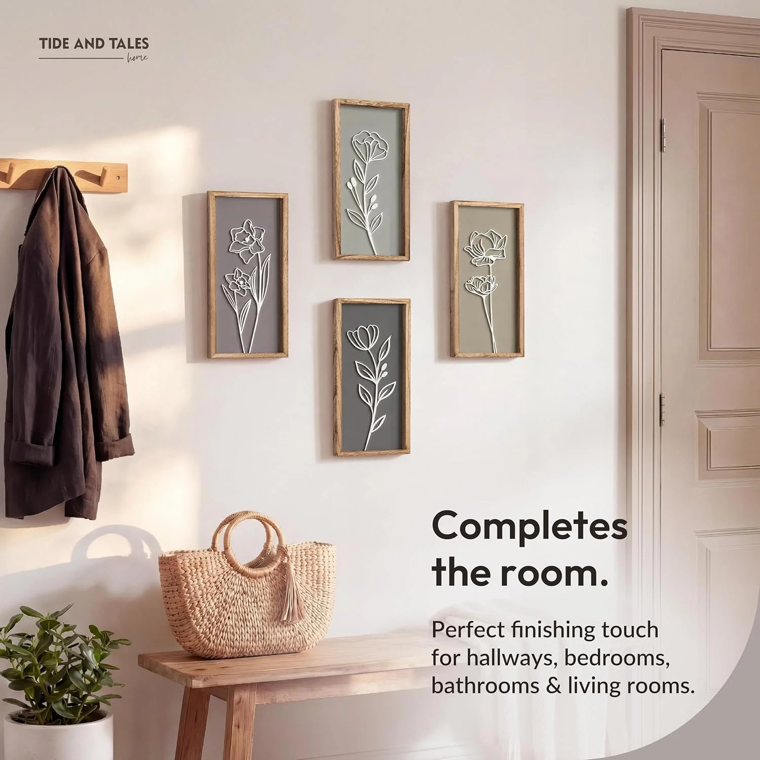 Elegant 3D Wooden Wall Decor – Botanical Bathroom & Living Room Set