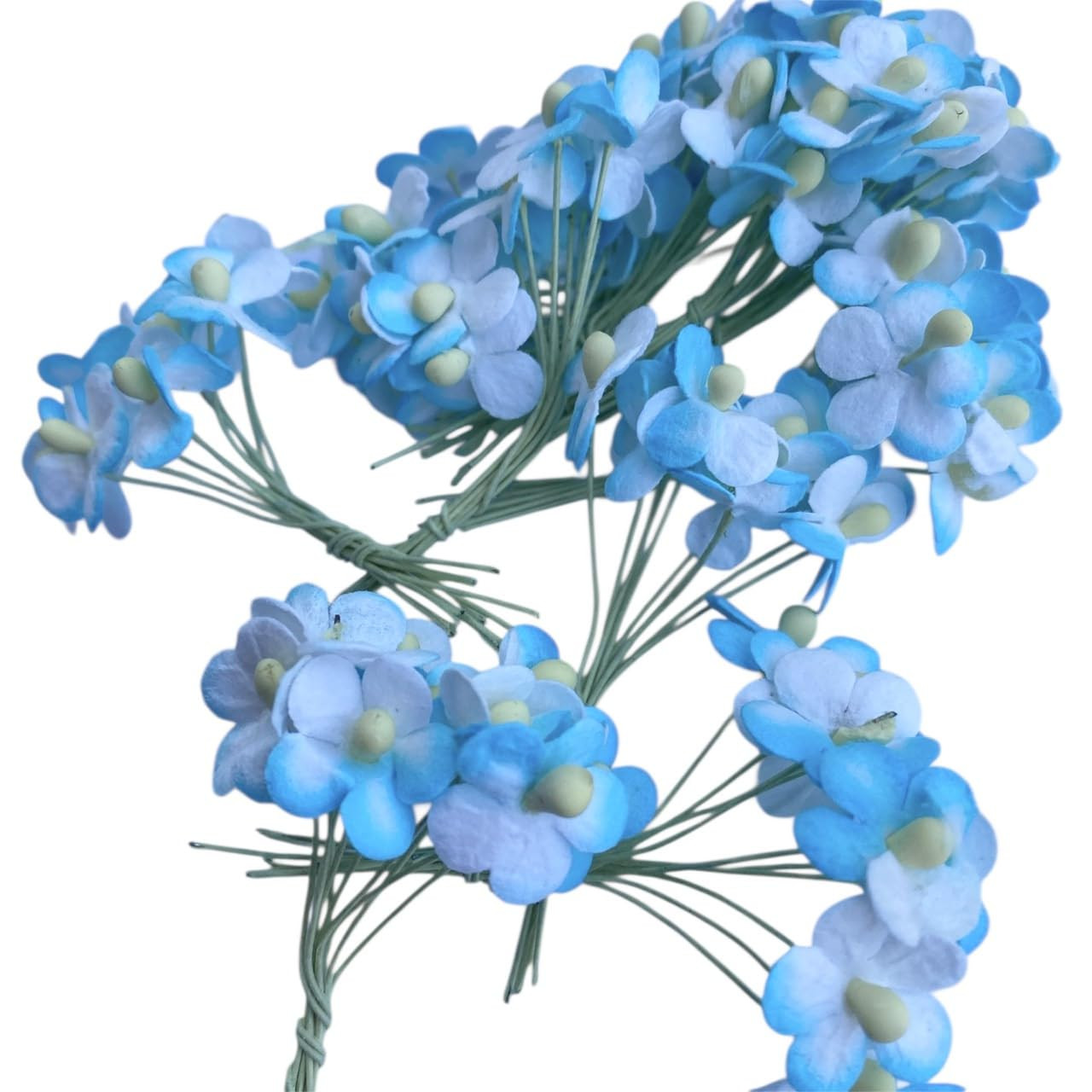 100 Pcs. Assorted Tiny Daisy Blossom Mulberry Paper Flower White Rope Wire Artif