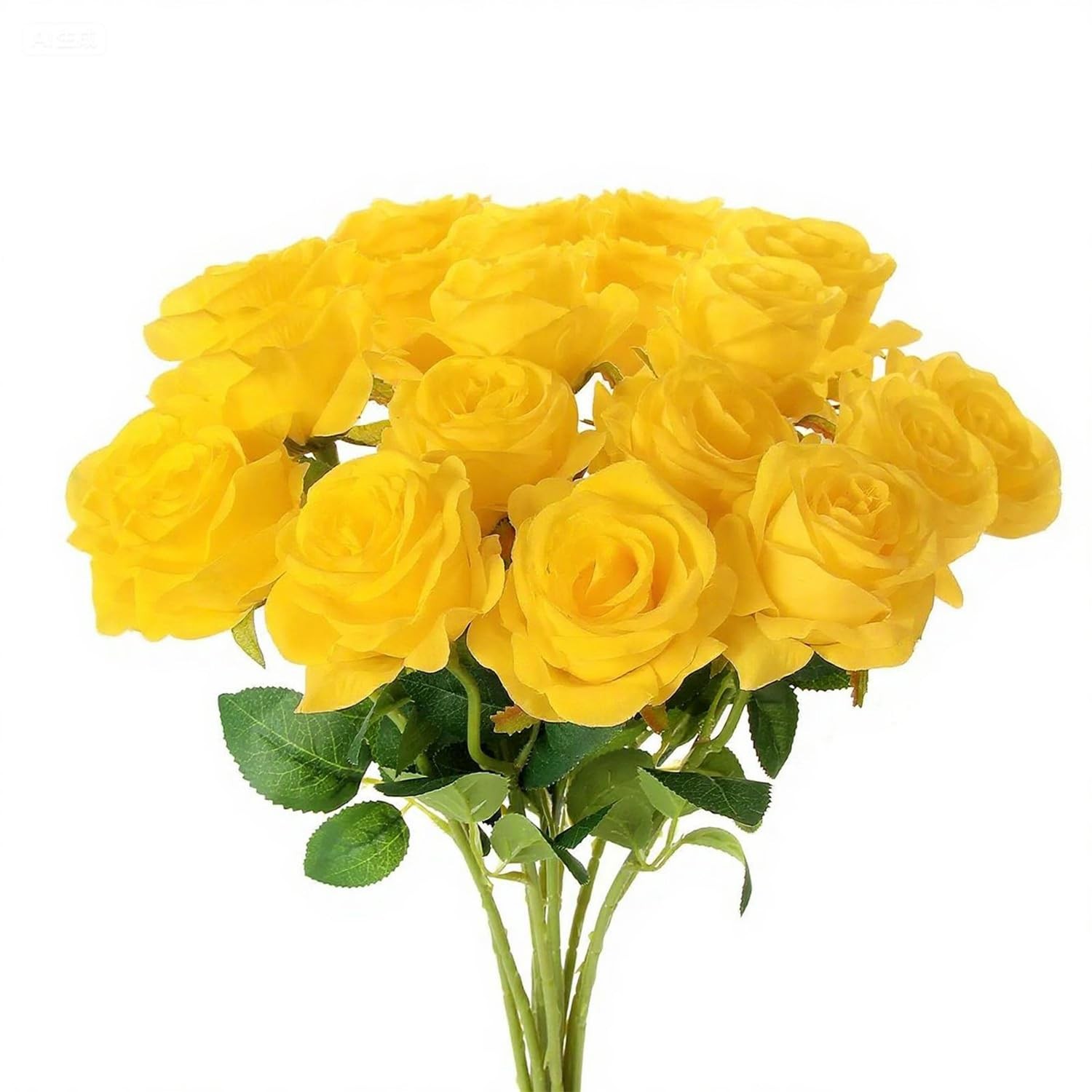 Yellow Roses Artificial Flowers 15 PCS, Fake Roses Silk Flowers with Long Ste…