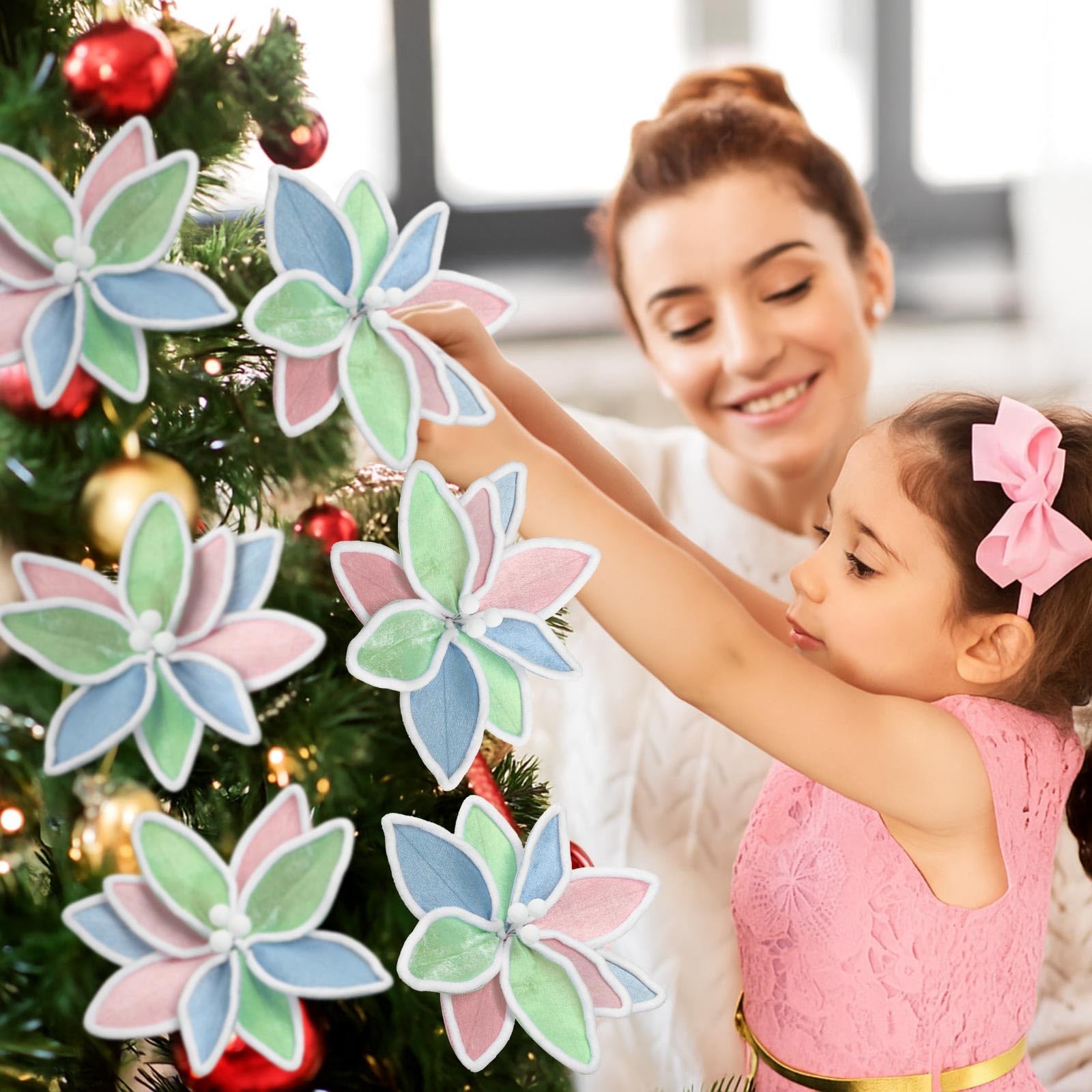 12 Pcs 12” Pastel Christmas Decor Candyland Christmas Poinsettia Tree Decora…