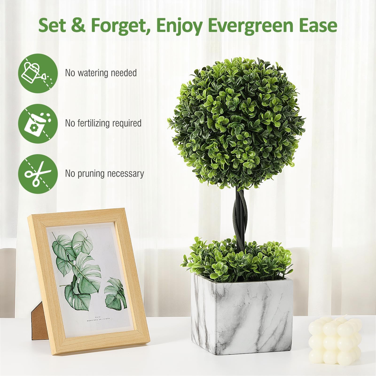 16” Artificial Topiary Ball Tree, Small Potted Fake Plants, Artificial Boxwo…
