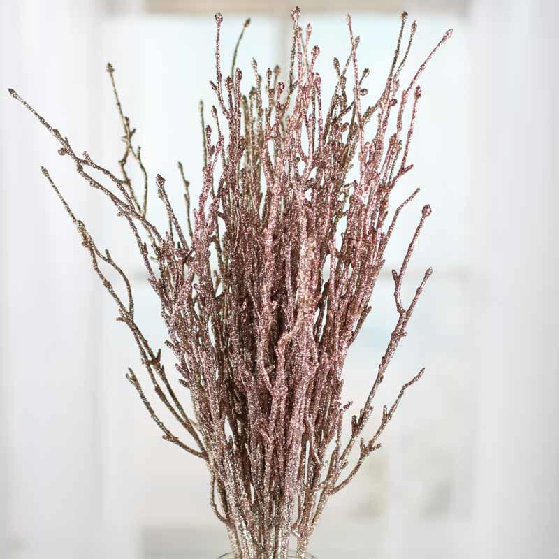 Factory Direct Craft Group of 12 Glitzy Rose Gold Glitter Twig Embellishing