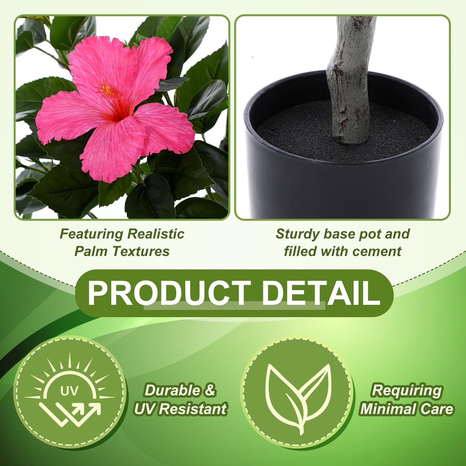 2 Pack 4 ft Artificial Hibiscus Tree Fake with 14 Flowers Hibiscus Tree with …