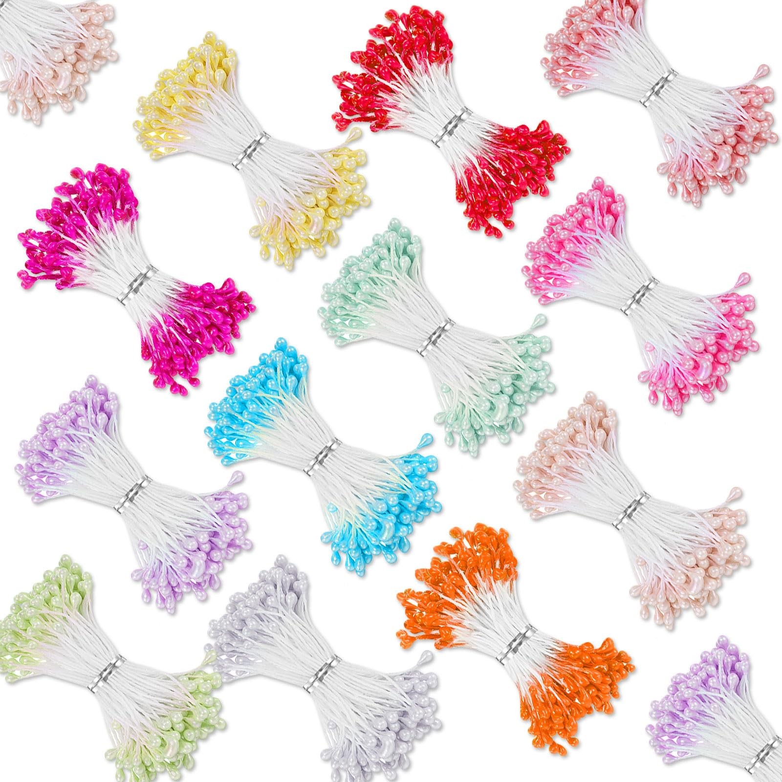 3600 Pcs Assorted 12 Color 3mm Pearl Flower Stamen Double Heads Flower Stamen…