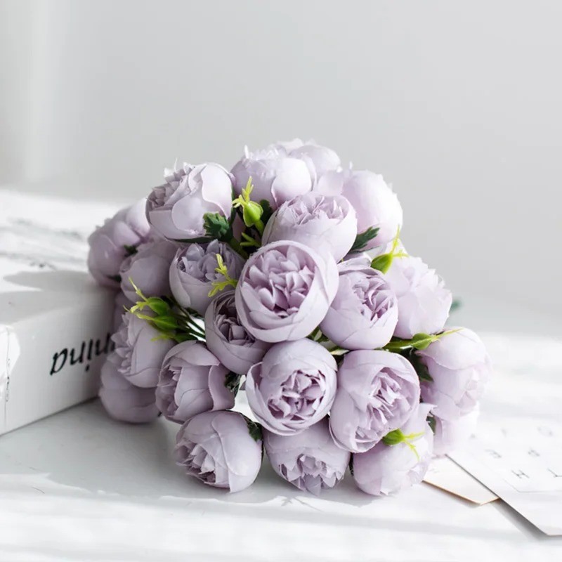 Rose Pink Peony Artificial Flowers Silk Bouquet 27heads Roses Fake Flower