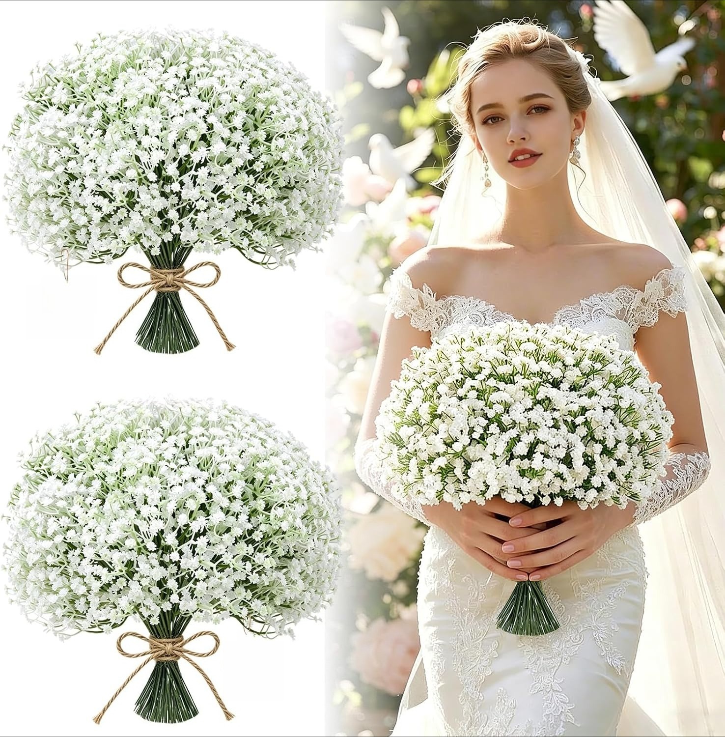 200Pcs Babys Breath Artificial Flowers White Small Faux Flower for Wedding Decor