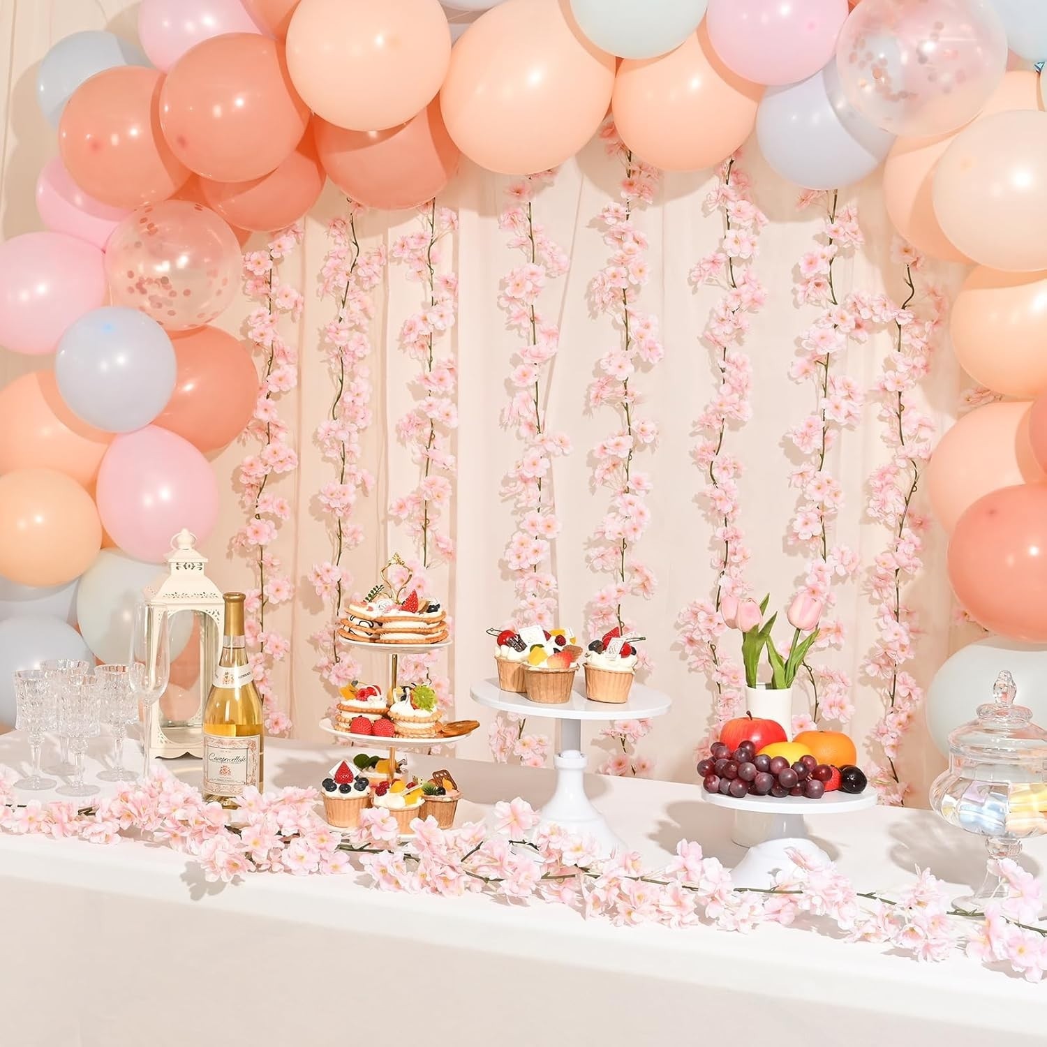 Guirnalda Flores Cerezo Artificial Rosa 8 Piezas Decoración Boda Hogar 47.2 Ft.