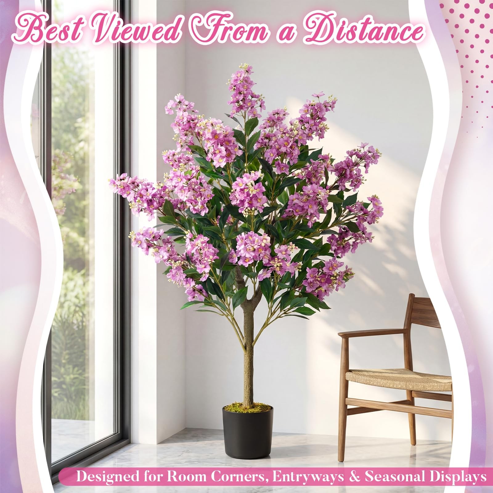 1 Pack 3.5 ft Artificial Purple Crape Myrtle Tree Plant, 42 Inch Faux Bloomin…