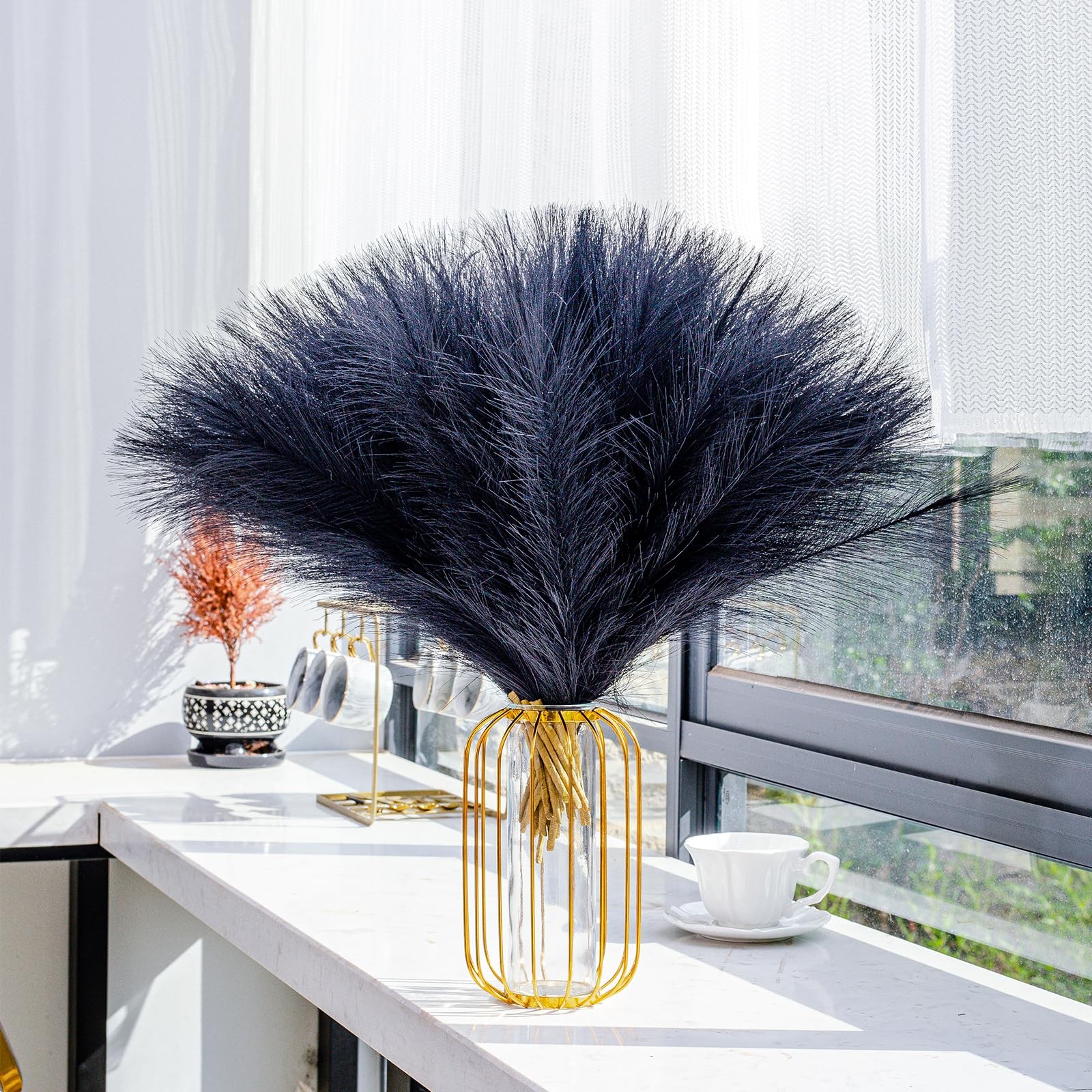 10 Stems Black Pampas Grass Decor – 17.7″ Faux Pampas Grass Artificial Pampas…