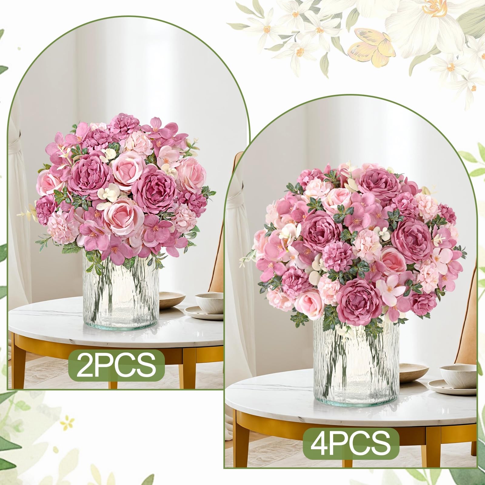 2 Packs Peonies Artificial Flowers Silk Pink Purple Artificial Peonies Bouque…