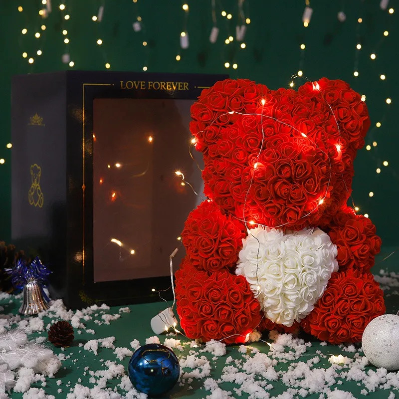 1pcs 25cm Rose Bear Artificial Foam Rose Flower Teddy Bear Valentines Day Gift B