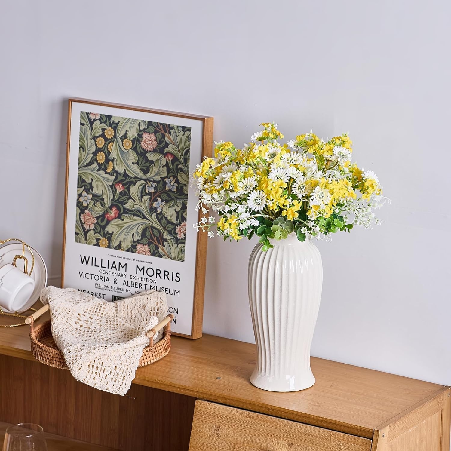 7 Pcs Wildflowers Artificial Flowers Daisies Yellow and White and Faux Wildflow