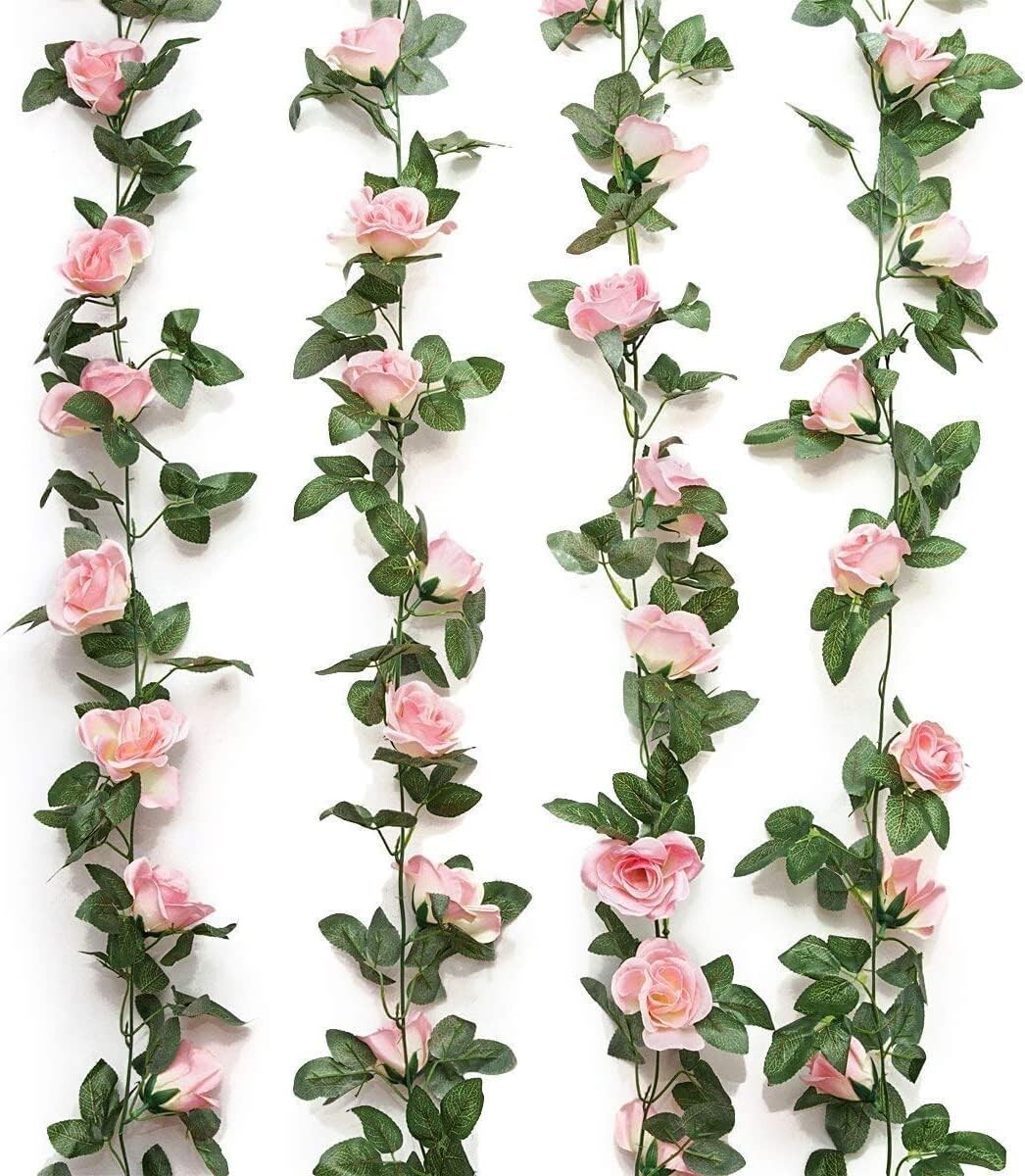 Fake Rose Vine Garland – 16ft total (2Pack) for Craft, Art, Decor