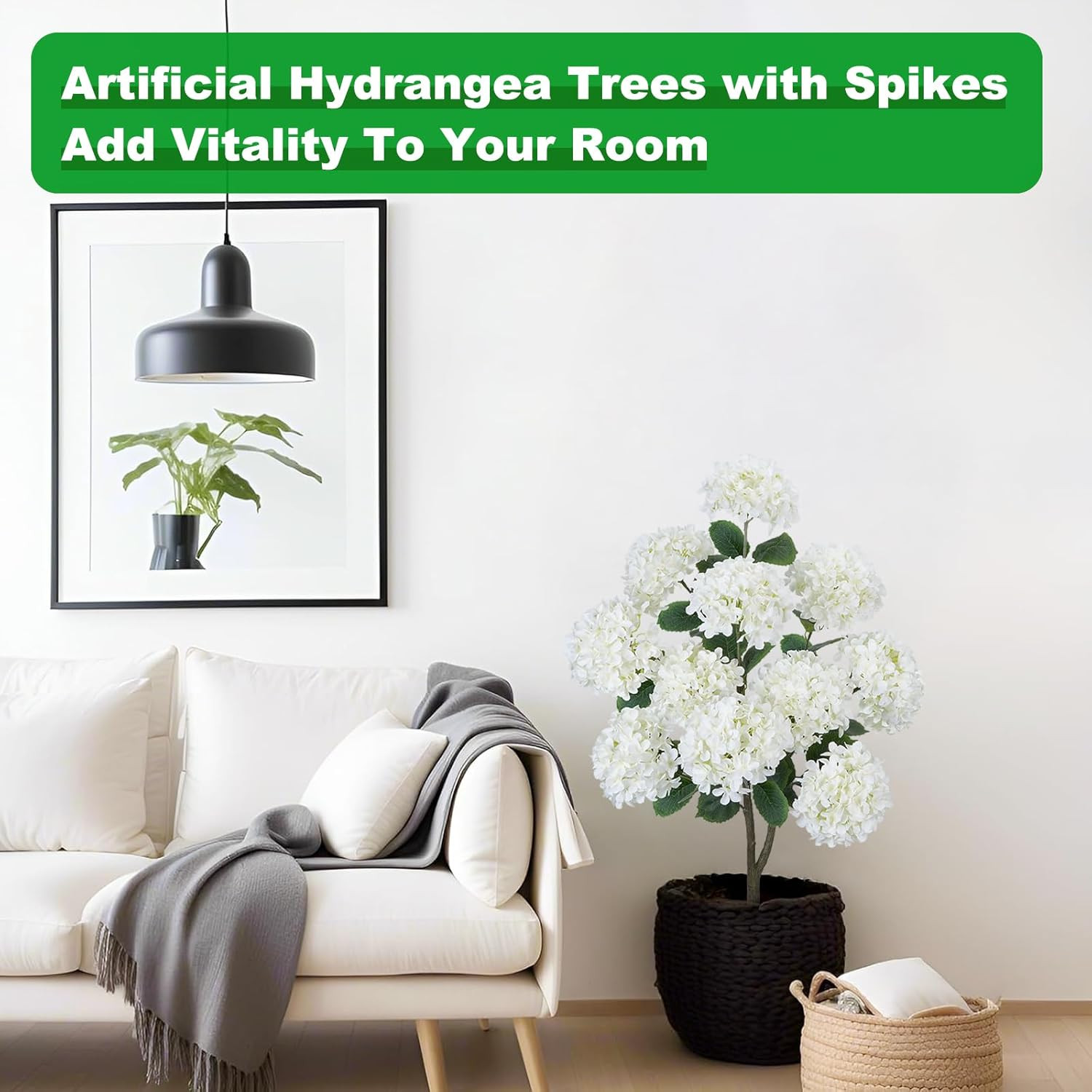 2 Pack 3.5FT White Artificial Hydrangea Trees for Outdoor Decor
