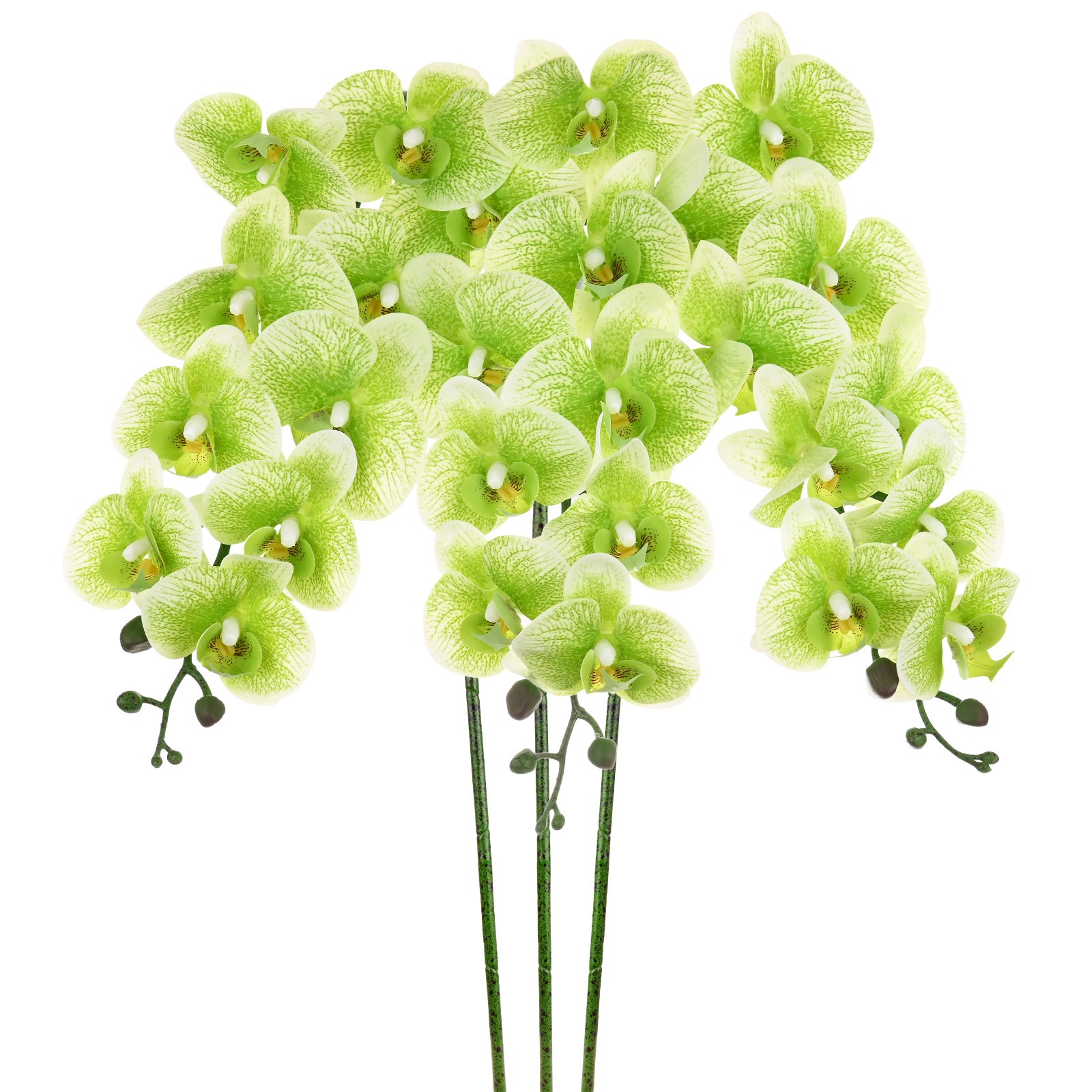 3-Pack Artificial Orchid Flowers 9 Large Petals for Home[Dark Green]