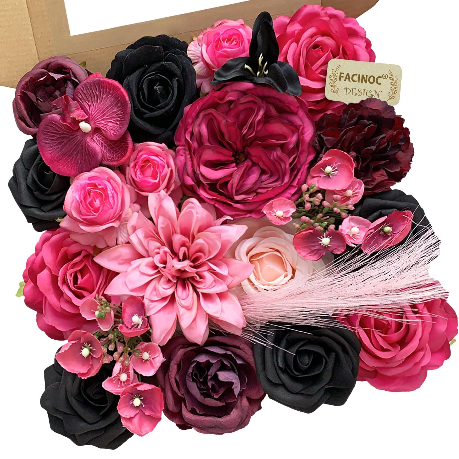 Fuchsia, Black Artificial Rose Flowers, Fake Bouquet, Silk Floral, Home Decor