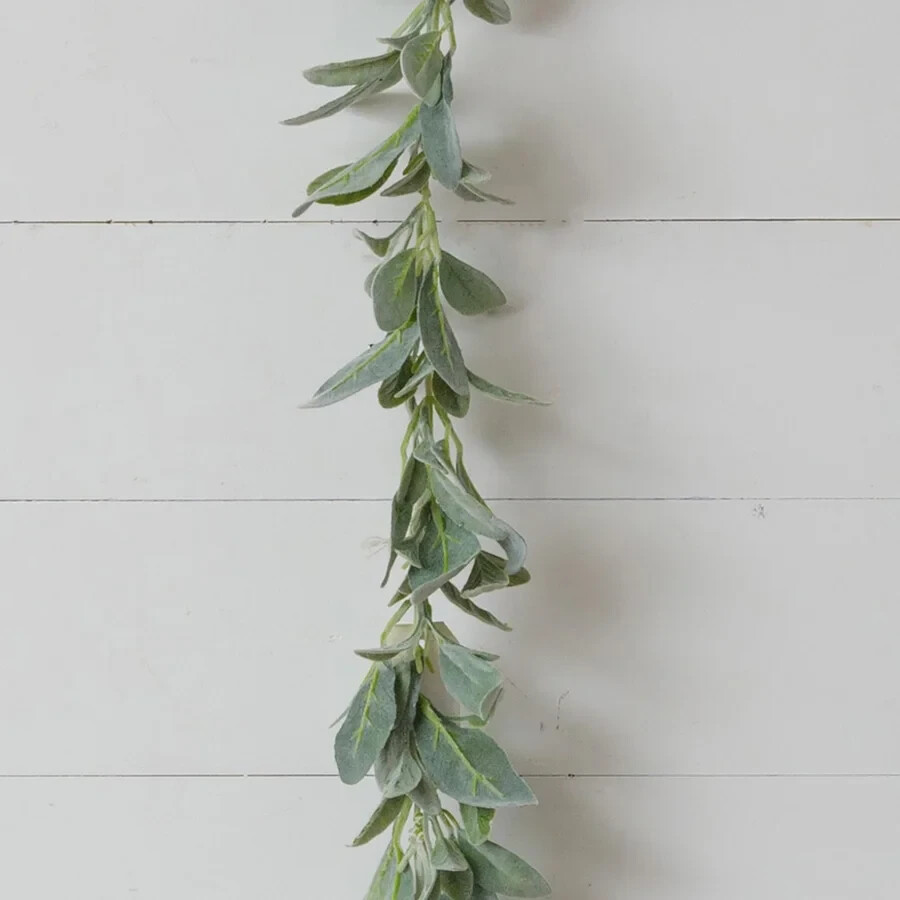 New Primitive Cottage Farmhouse GREEN LAMBS EAR GARLAND Herb Leaves Swag Vine