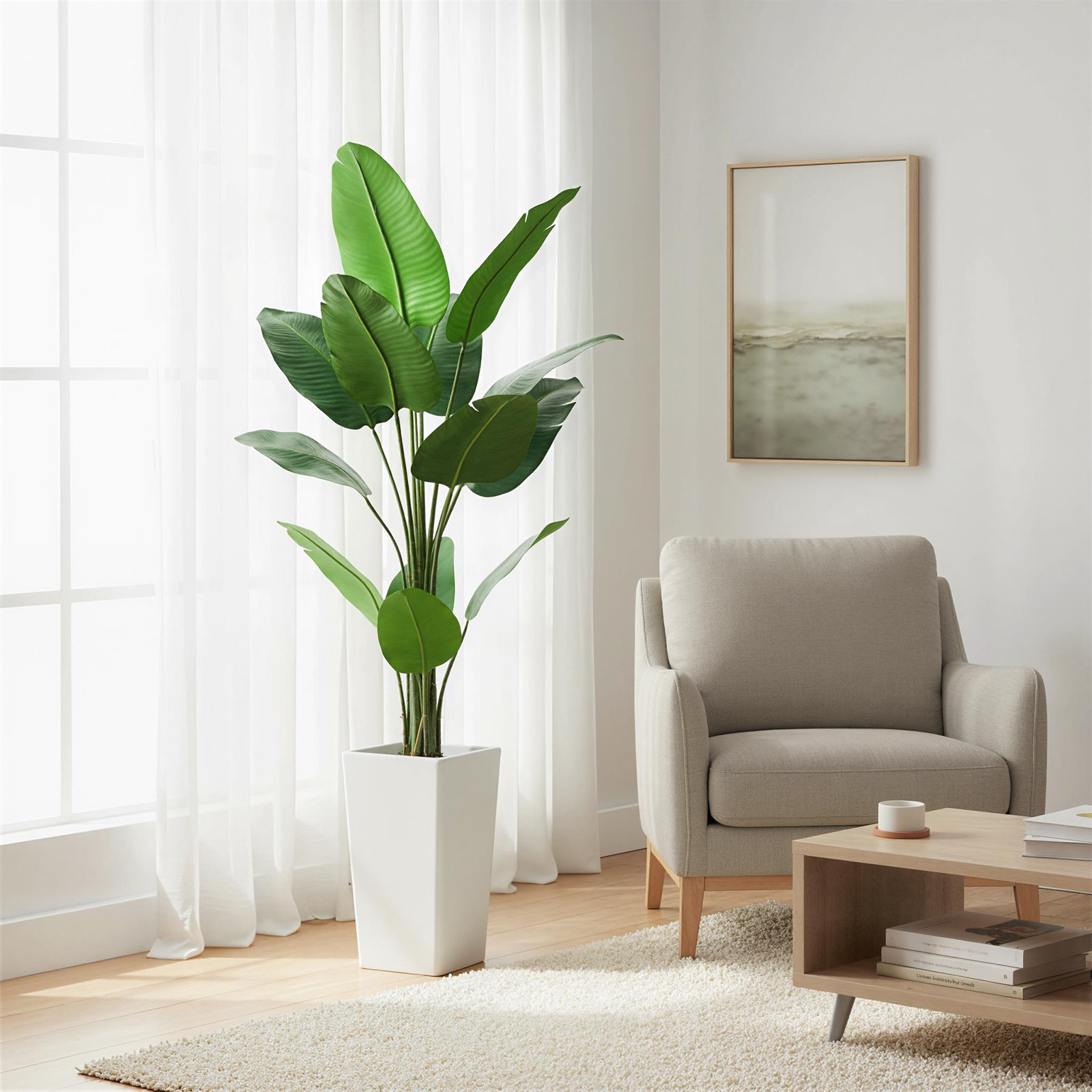 4.8FT Artificial Banana Tree in White Planter Faux Tropical Floor Plant for Home