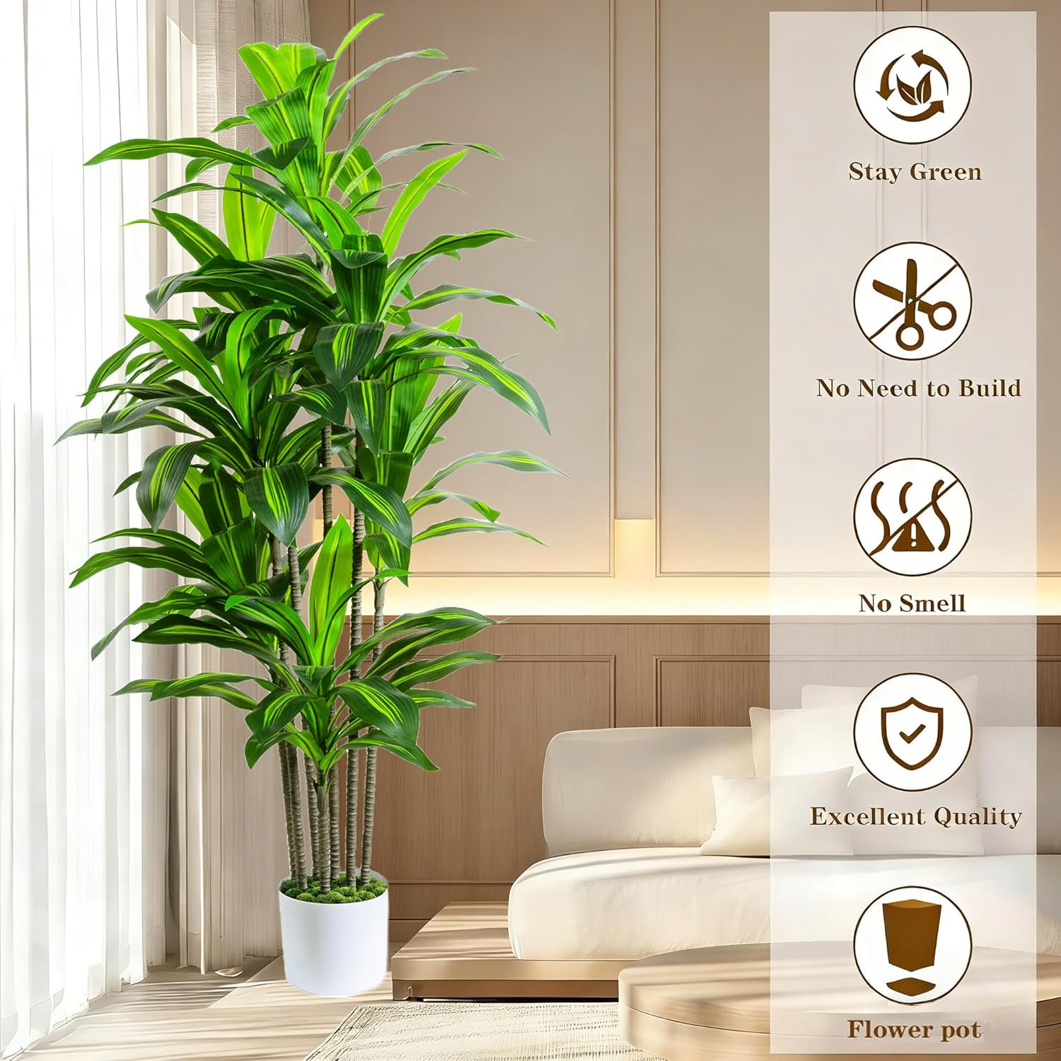 6FT Artificial Dracaena Tree in White Pot – Perfect for Home & Office Decor