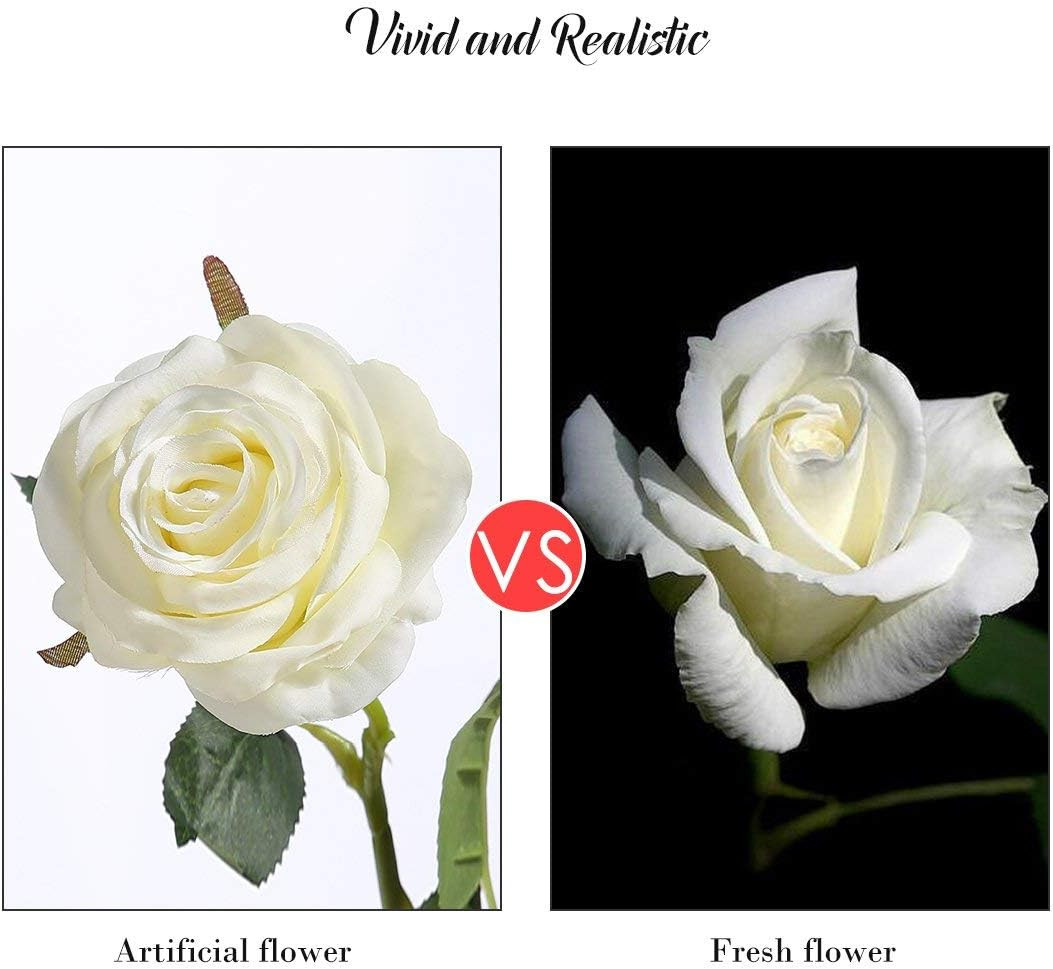 10 Pcs Artificial Silk Rose Flowers White Long Stem Wedding Bouquet Home Decor