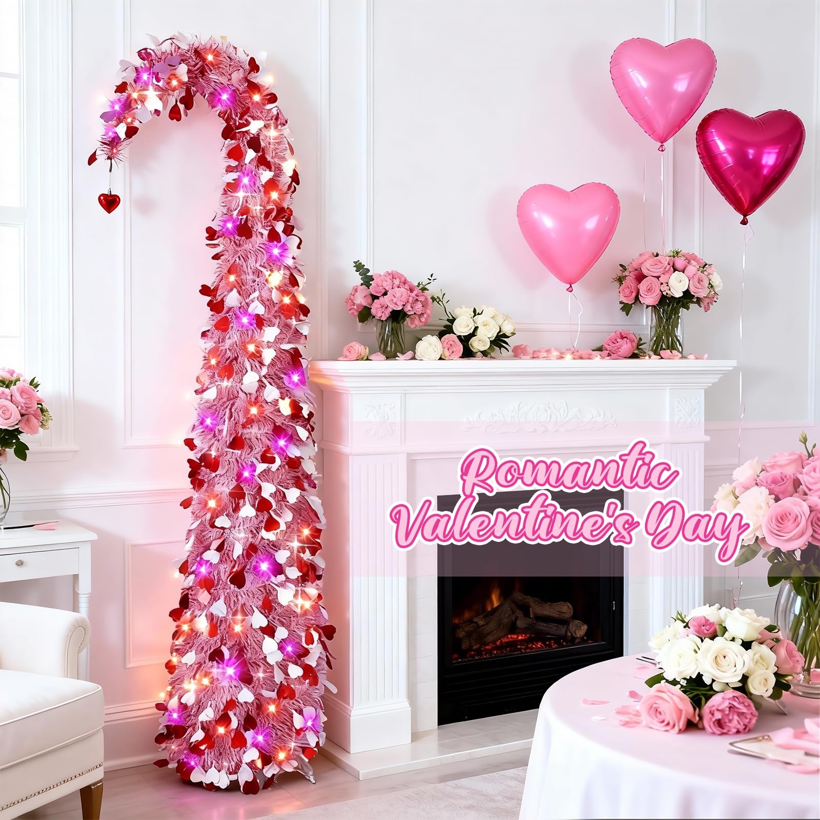 5 Ft Valentines Day Tree,Valentines Day Decorations,Pink Heart Tree with Ligh…