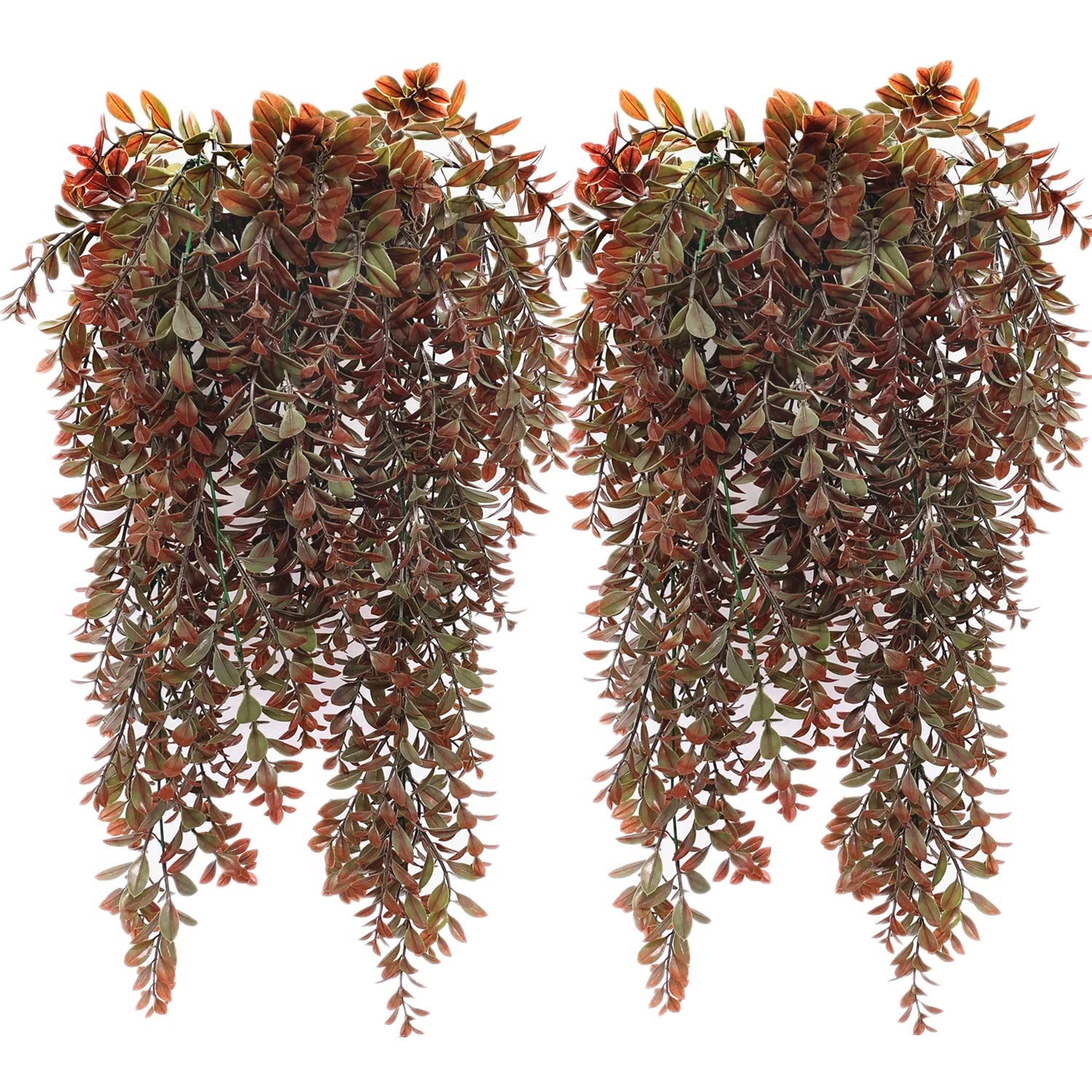 Artificial Hanging Plants Red 4 Pack, Brown Leaves Fake Vines Decoration Plas…
