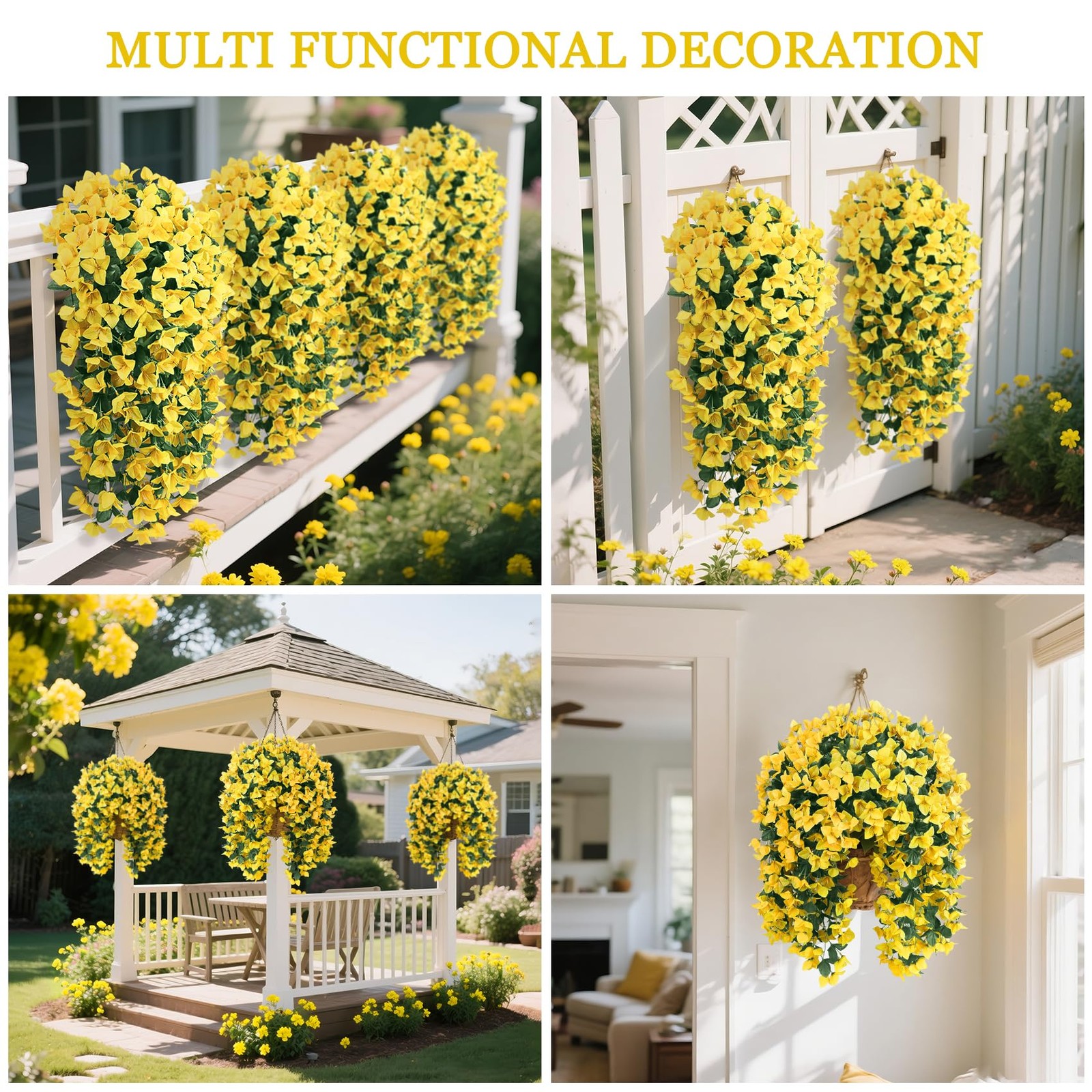 3 Pcs Yellow Artificial Hanging Bougainvillea Flowers Silk Long Trailing Vines U