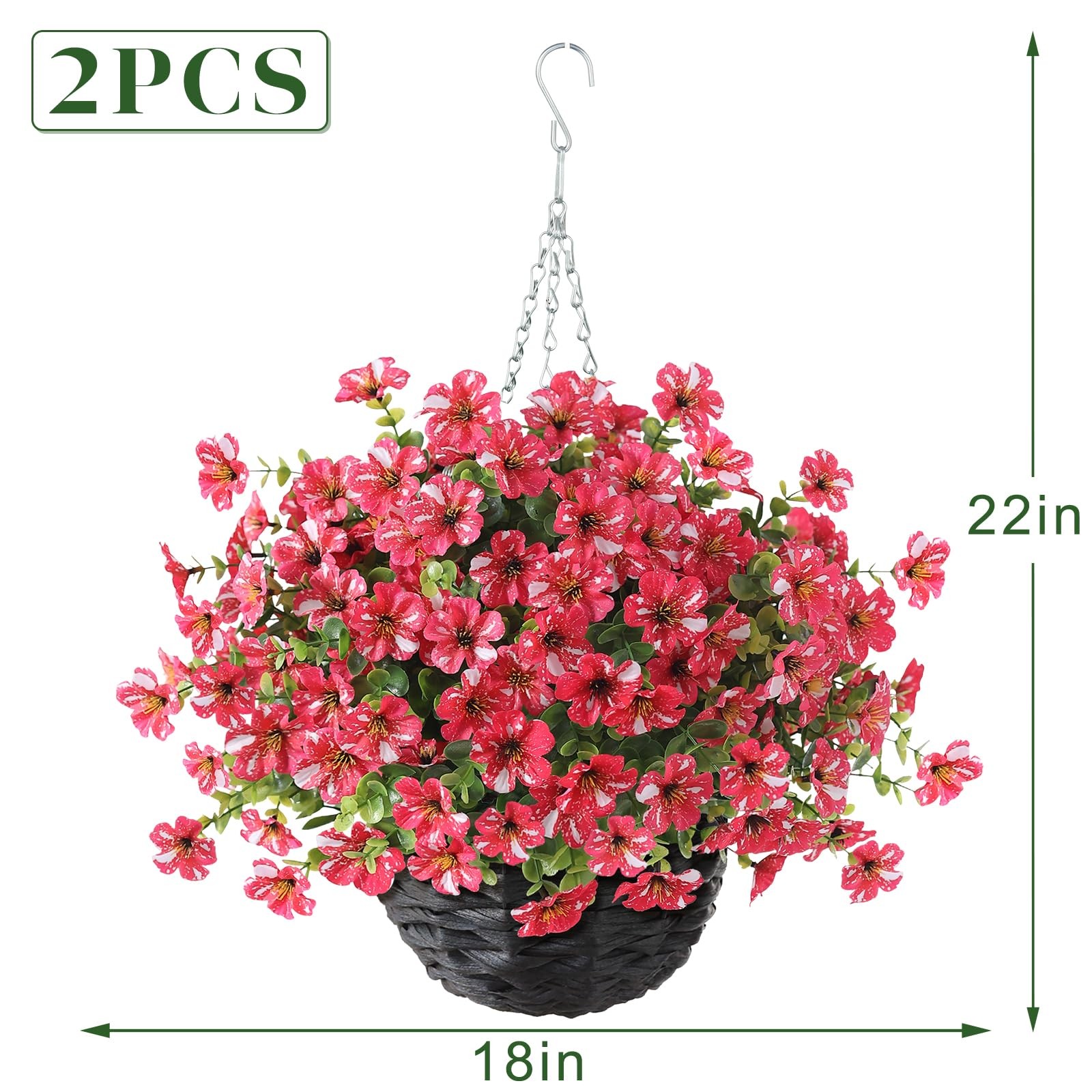 Artificial Flower & Eucalyptus with Hanging Basket – 2PCS Faux UV Sun Resistant