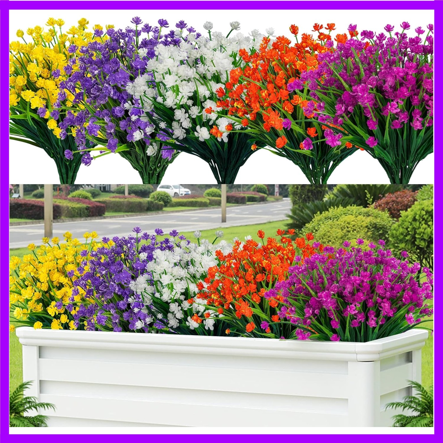 20pcs Artificial Fake Flowers,Plastic Flowers for Outdoor Decoration, UV Resi…