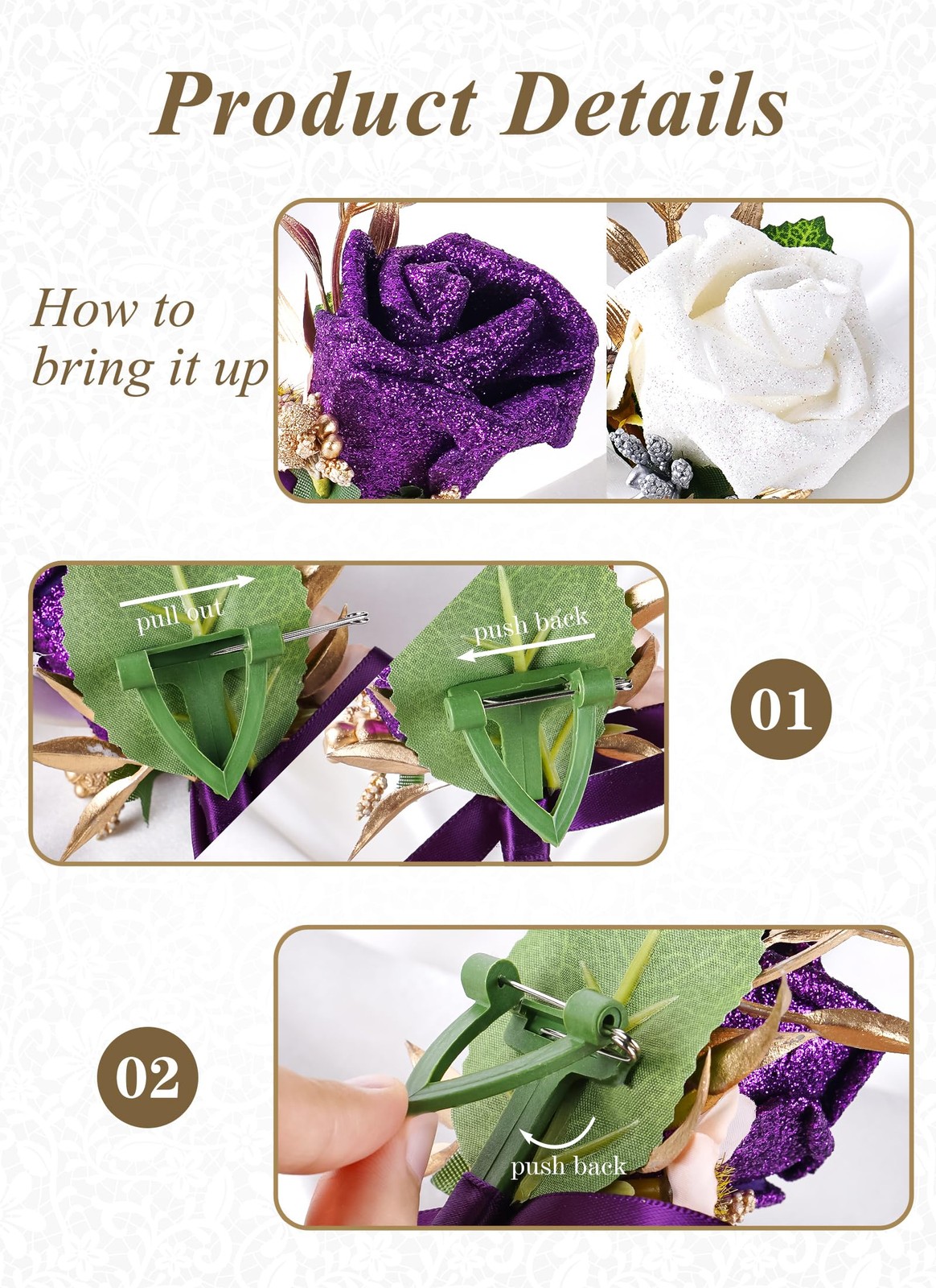 Purple Rose Boutonniere and Corsage Set – 2 Pcs Artificial Flowers Wrist Cors…