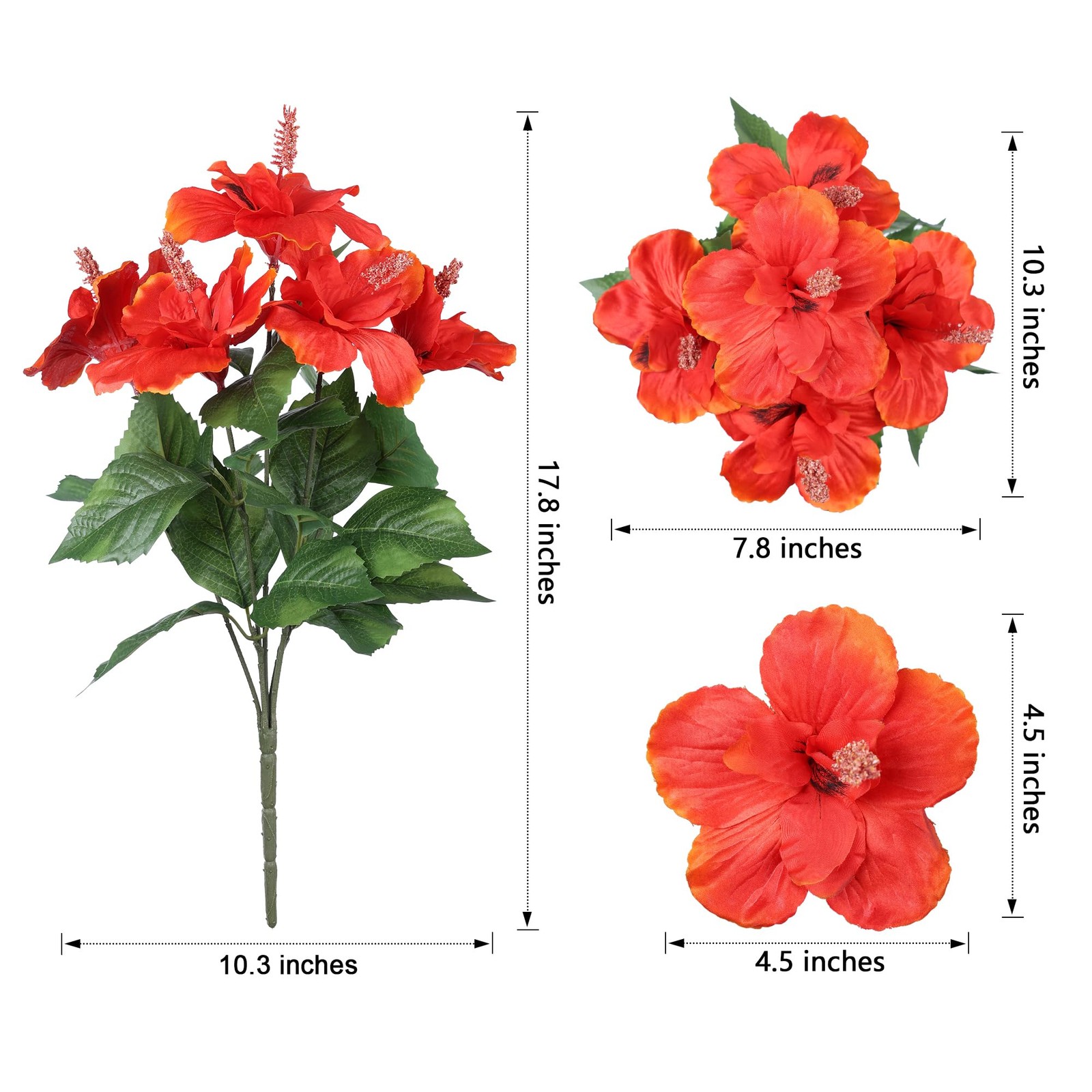 HyeFlora Artificial Hibiscus Flowers for Outdoors Faux Plant Summer Decor, 4 …